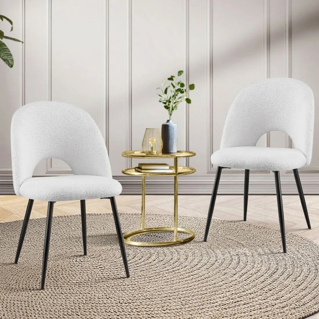 3 1 Set of 4 Artiss Dining Chair Boucle Sherpa - White, 3 of 5