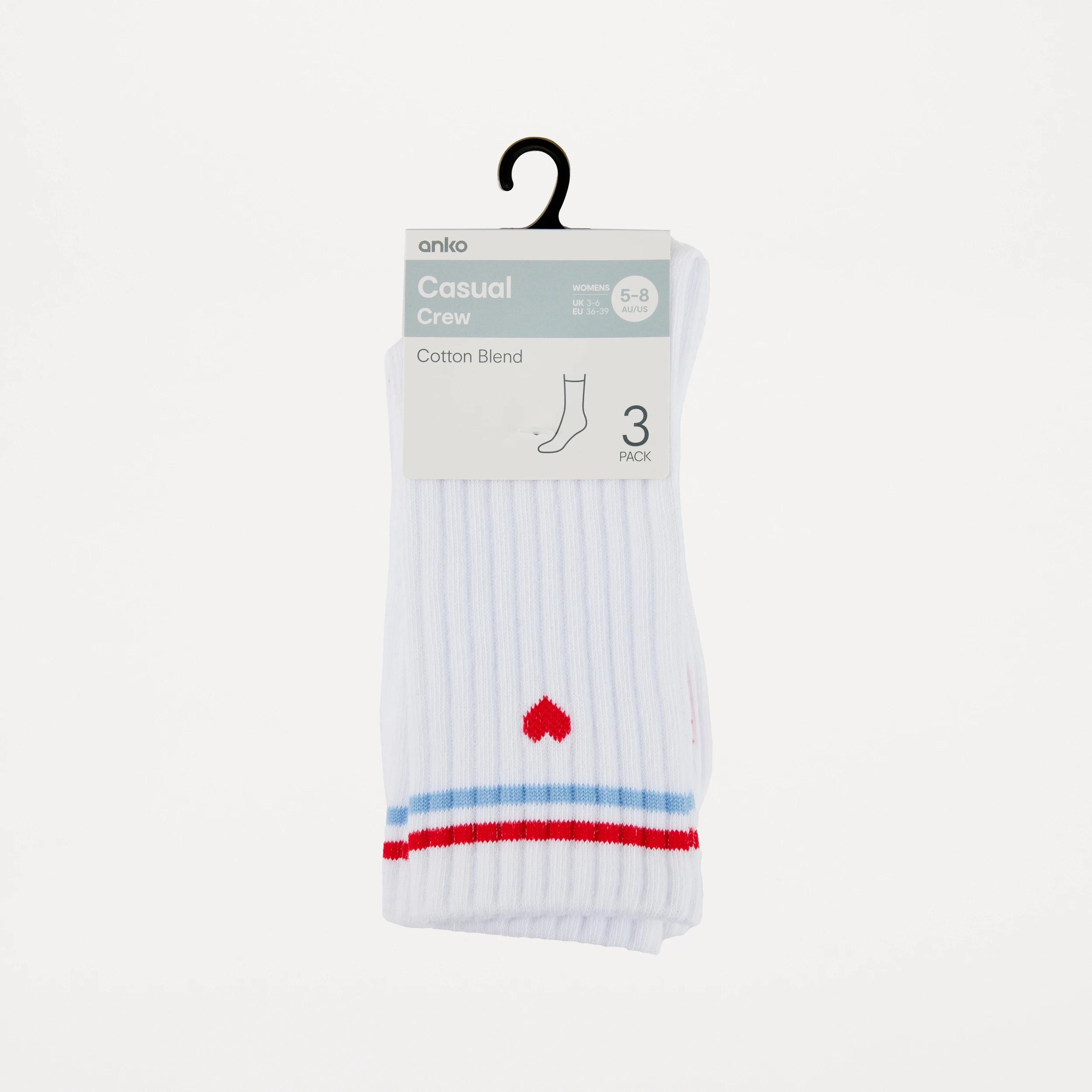 3 3 Pack Printed Crew Socks Hearts, 3 of 3