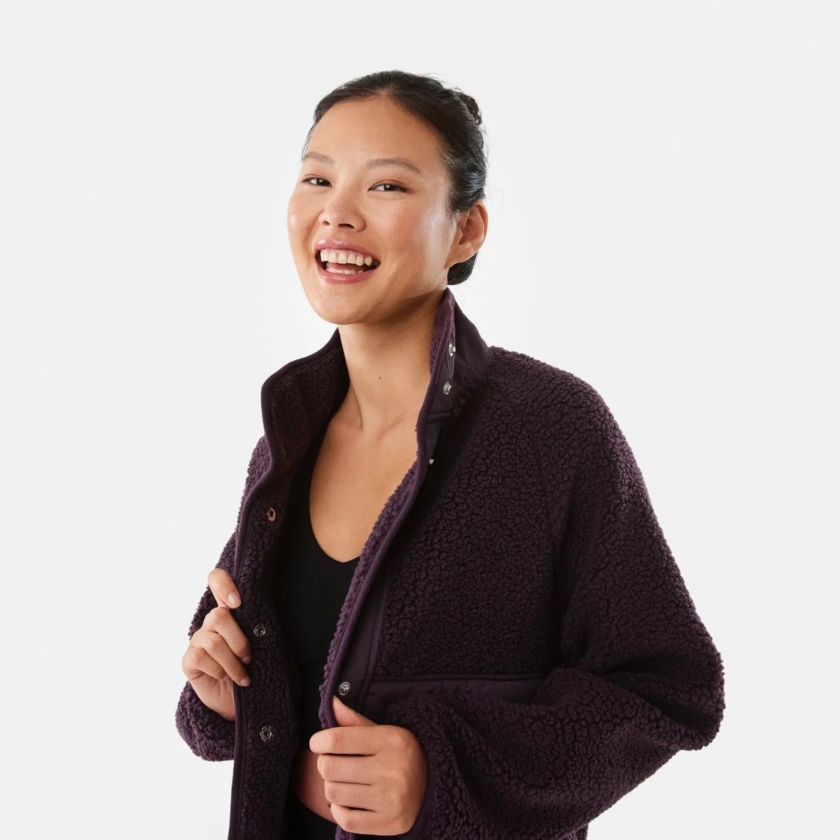 6 Active Womens Sherpa Patch Jacket Pur Raisin, 6 of 8