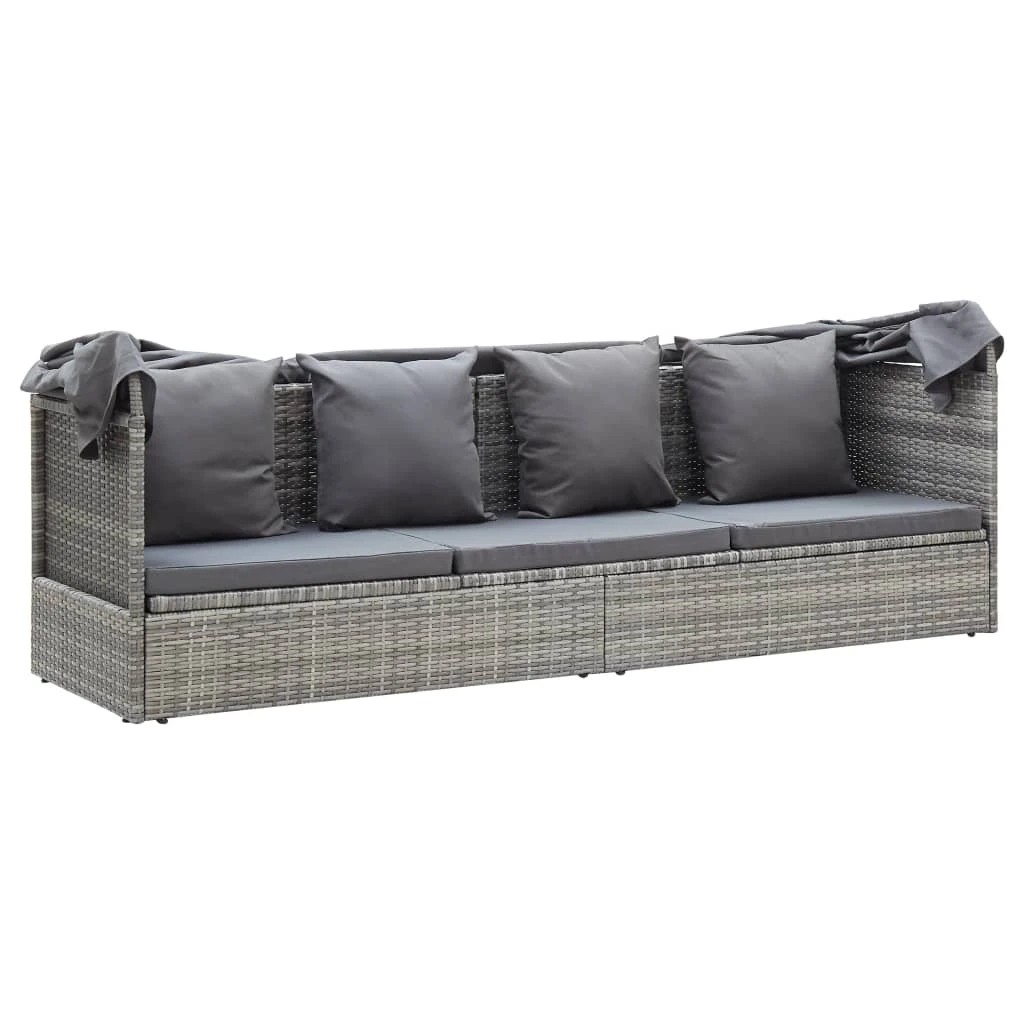6 vidaXL Garden Lounge Bed With Roof Mixed Poly Rattan - Grey, 6 of 8