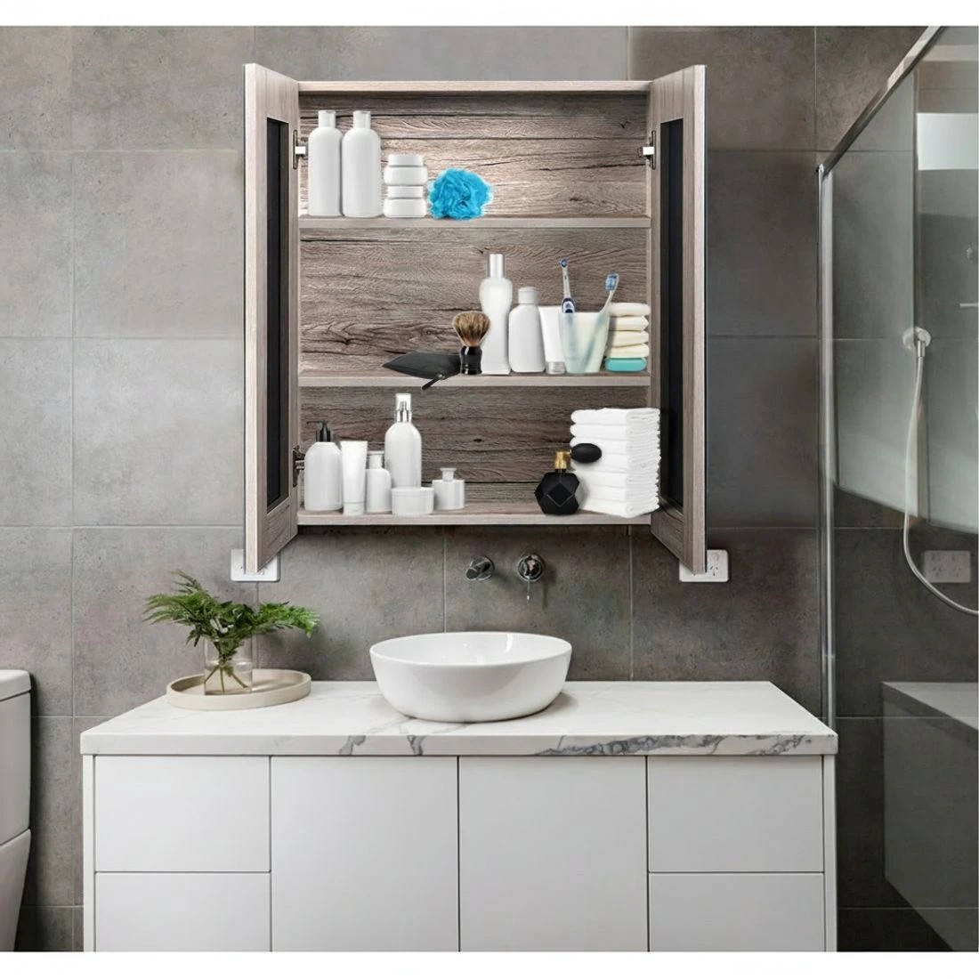 3 Cefito Bathroom Mirror Cabinet 600x720mm Oak - Natural, 3 of 5