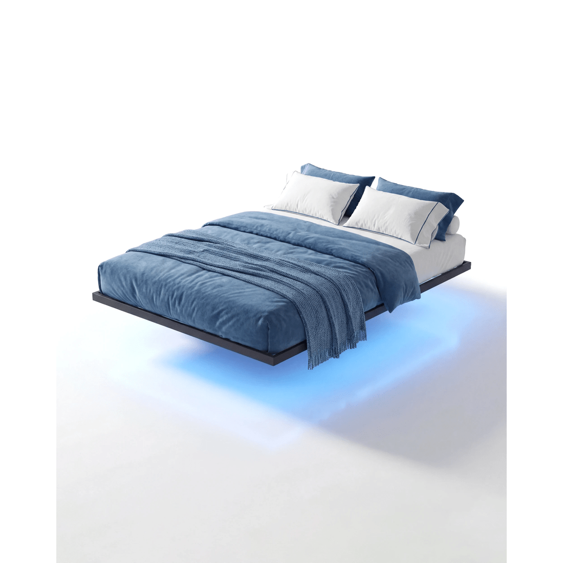 1 Advwin Queen Floating Bed Frame With Led Lights Metal Platform, 1 of 9