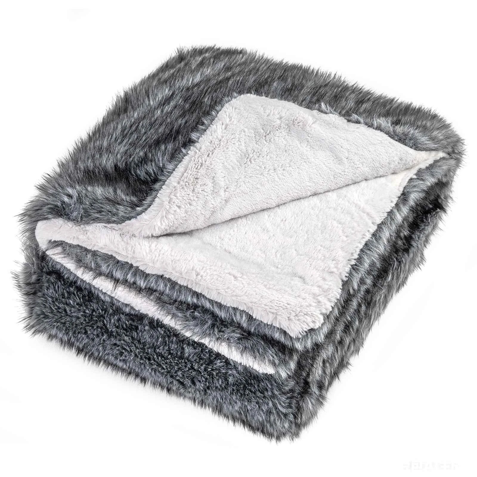 1 Costway Throw Blanket 740GSM Plush Fuzzy Faux Wolf Fur Blanket Decor, 1 of 4