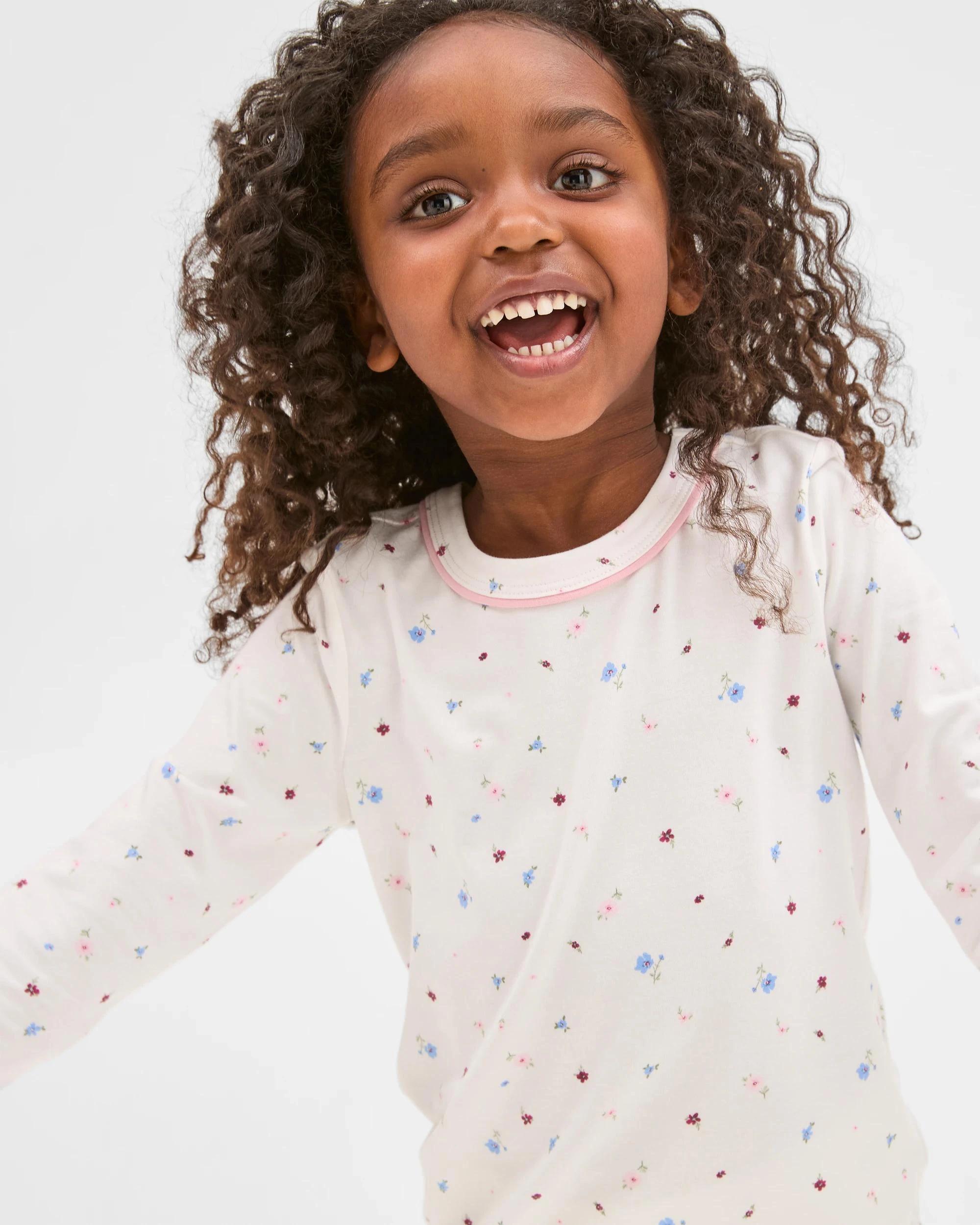 4 Target Kids Bamboo Younger Girls Long Sleeve Top and Pants Pyjama Set WHITE FLORAL, 4 of 9