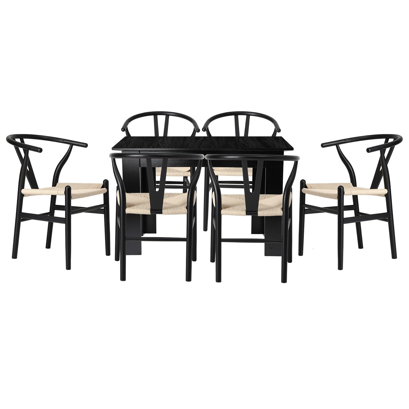 8 Oikiture 160cm Extendable Dining Table with 6x Hans Wegner Dining Chairs - Black, 8 of 9
