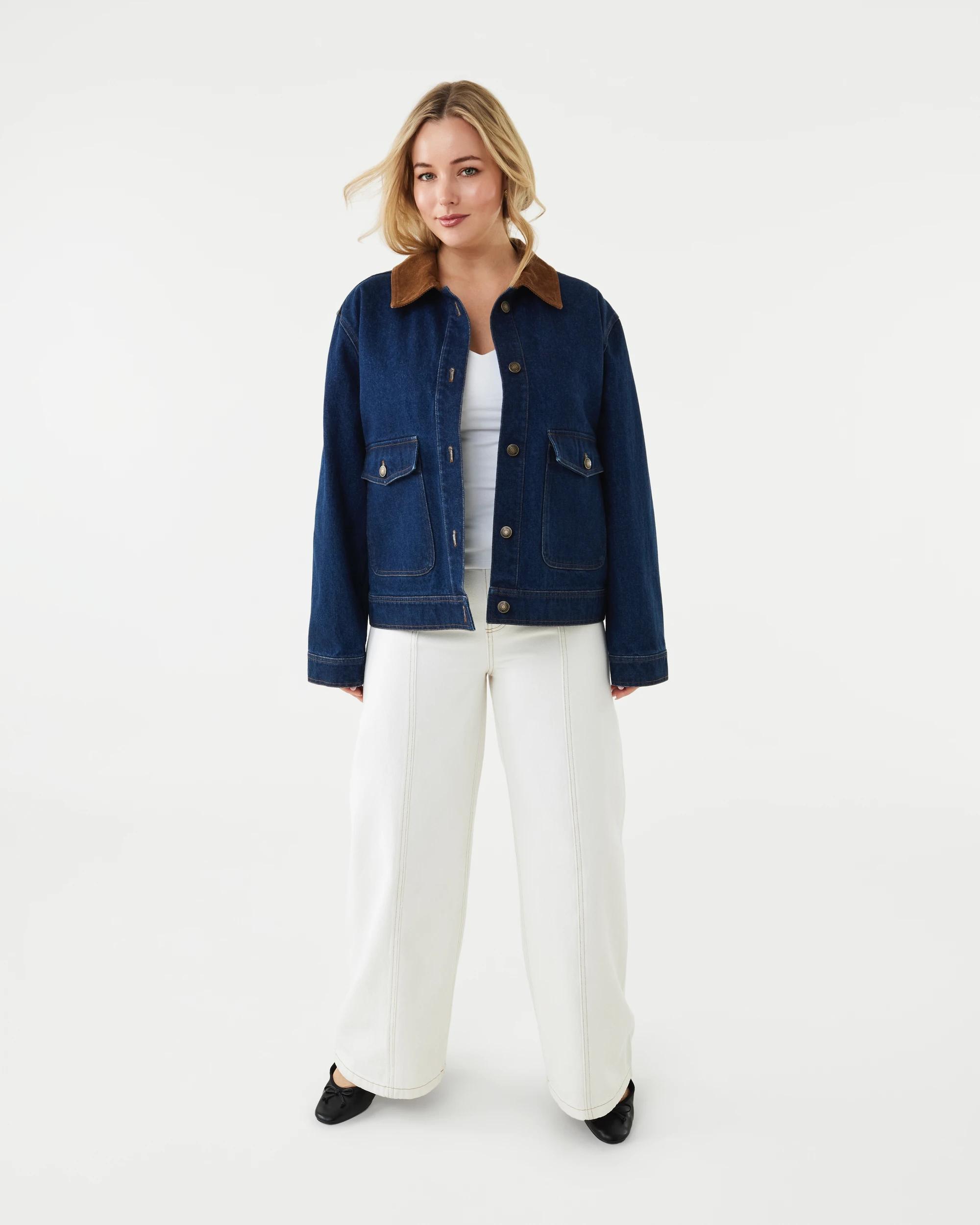 3 Corduroy Collar Denim Jacket Dark Denim, 3 of 10