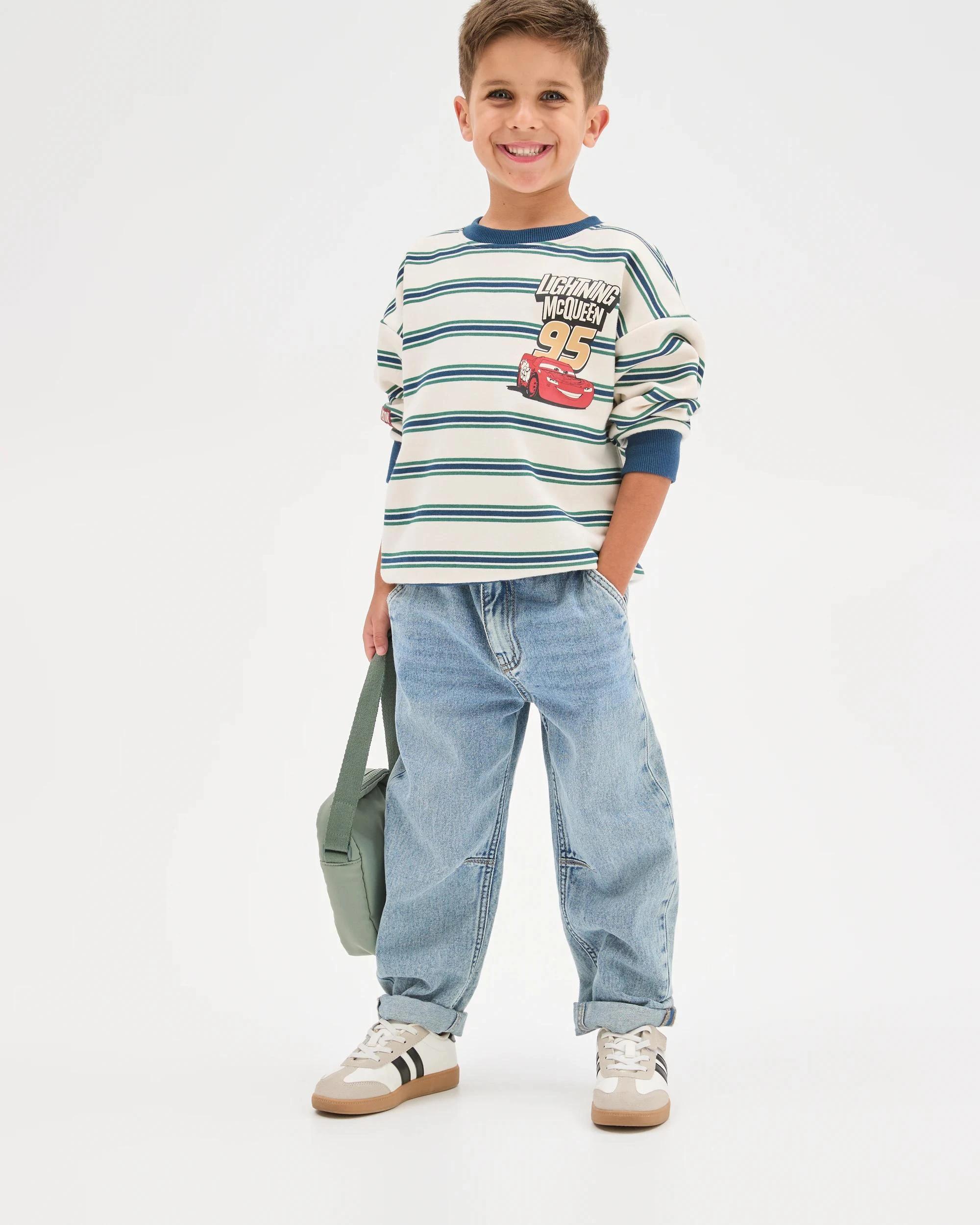 1 Disney Pixar Cars Australian Cotton Blend Stripe Sweat Top CREAM, 1 of 4