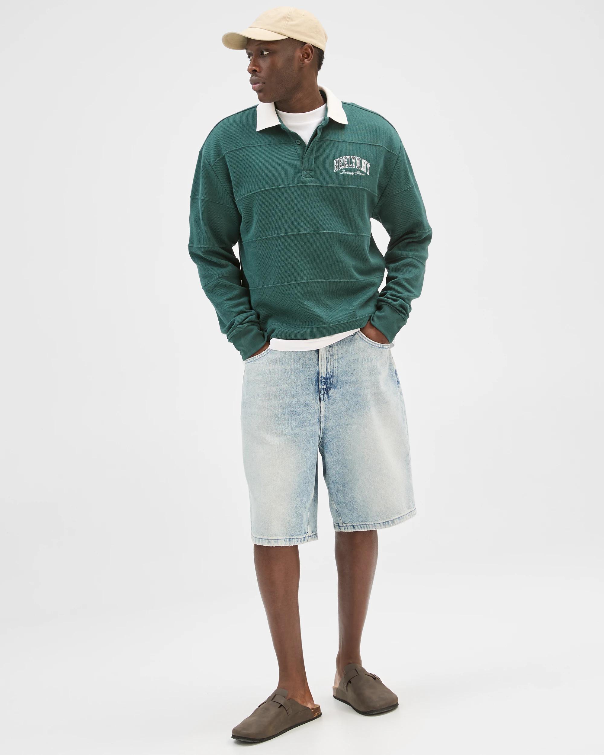 2 Commons Australian Cotton Blend Fleece Rugby Top FOREST GREEN, 2 of 6