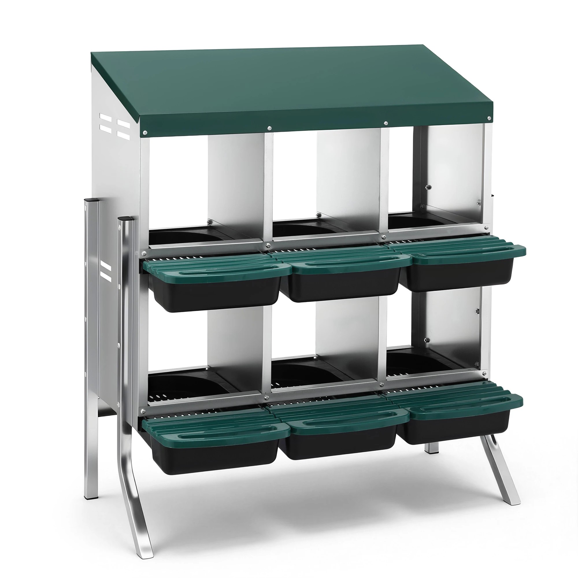 1 i.Pet Chicken Nesting Box Roll Away Metal Nesting Box Wall Mounted 6 Holes - Green, 1 of 1