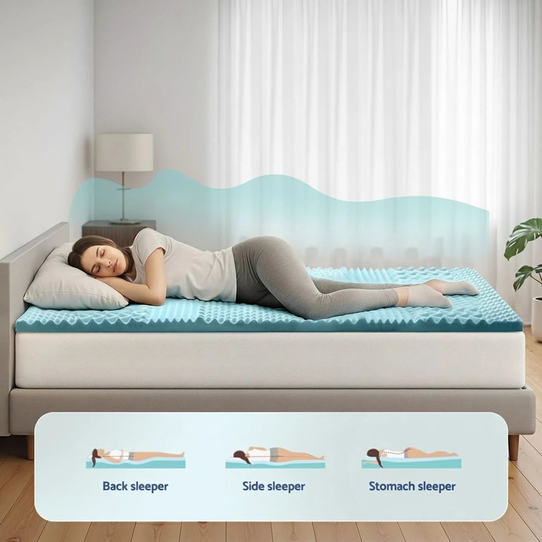 4 Giselle Bedding 5cm Memory Foam Mattress Topper 7-Zone King Single - King Single Bed - Blue, 4 of 9