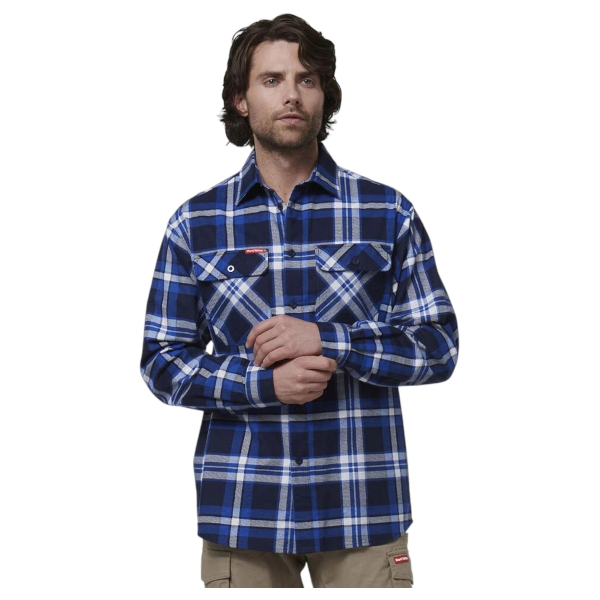 2 Hard Yakka Mens Long Sleeve Check Flannel Shirt Blue Check, 2 of 8