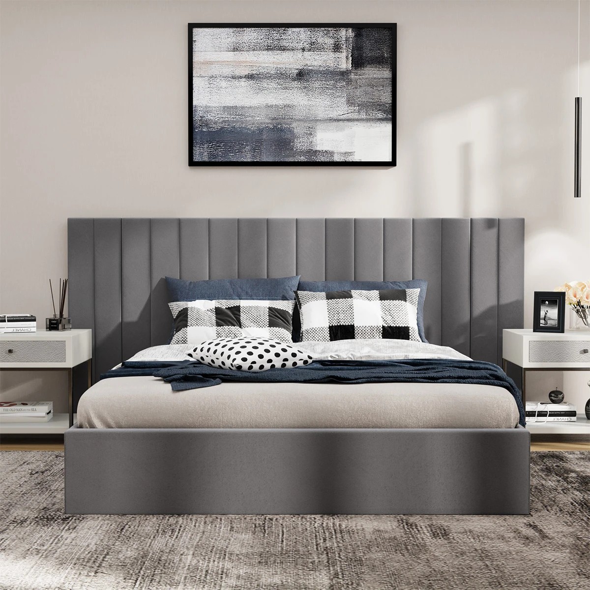 4 Oikiture Queen Bed Frame Gas Lift Base With Storage Oversized Headboard - Grey, 4 of 7