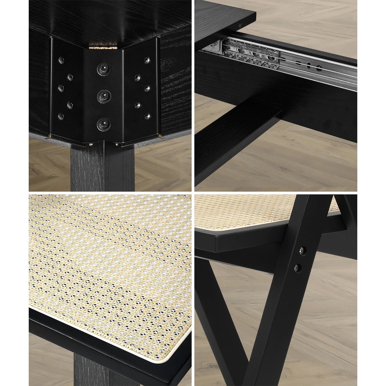 7 Oikiture 5pc Extenable Dining Table and Chairs Wooden Dining Set Ratten - Black, 7 of 10