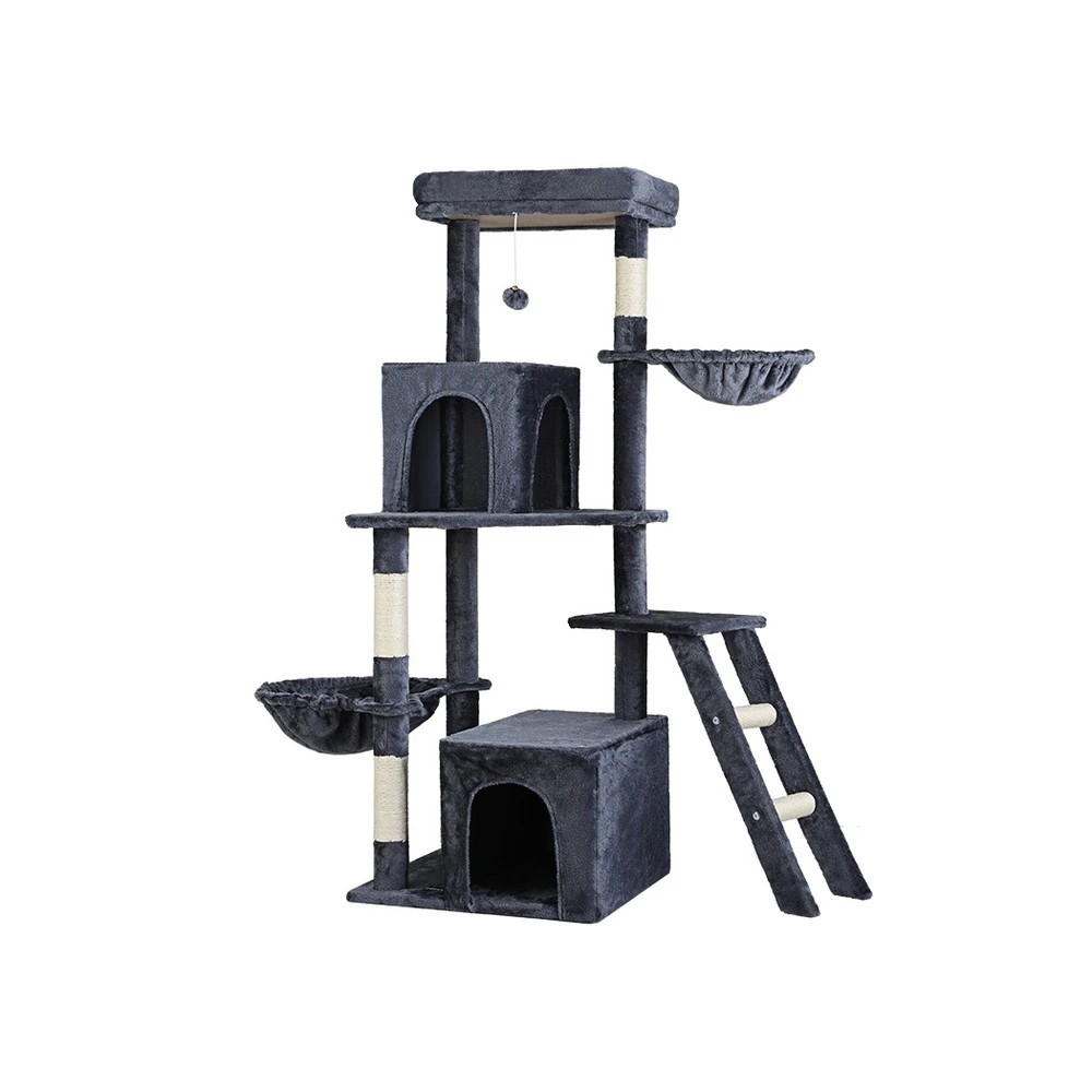 1 i.Pet Cat Tree 138cm Tower Scratching Post Scratcher Trees Condo House - Grey, 1 of 6