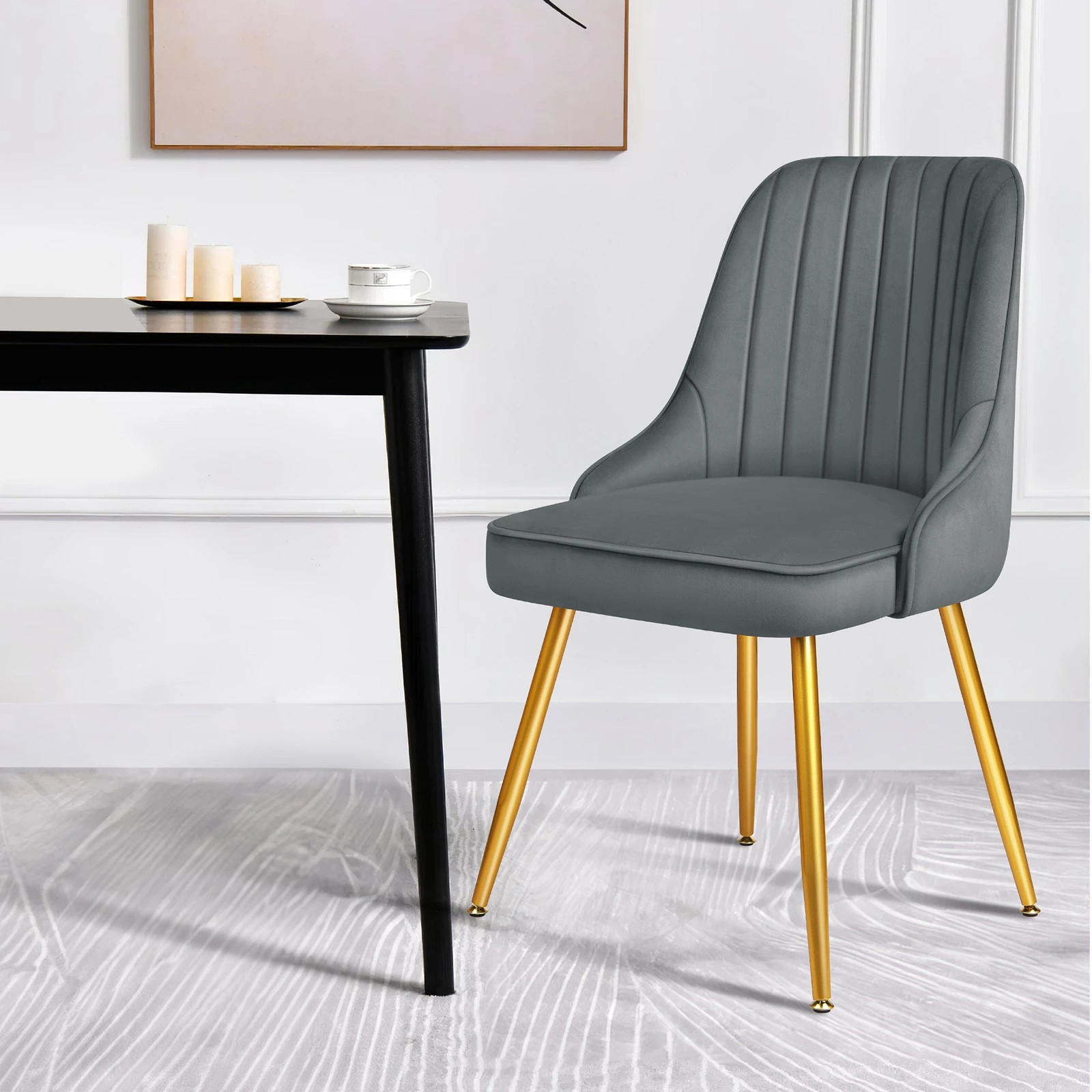 4 Alfordson 4x Dining Chairs Kitchen Accent Lounge Padded Tufted Seat Velvet - Grey, 4 of 8