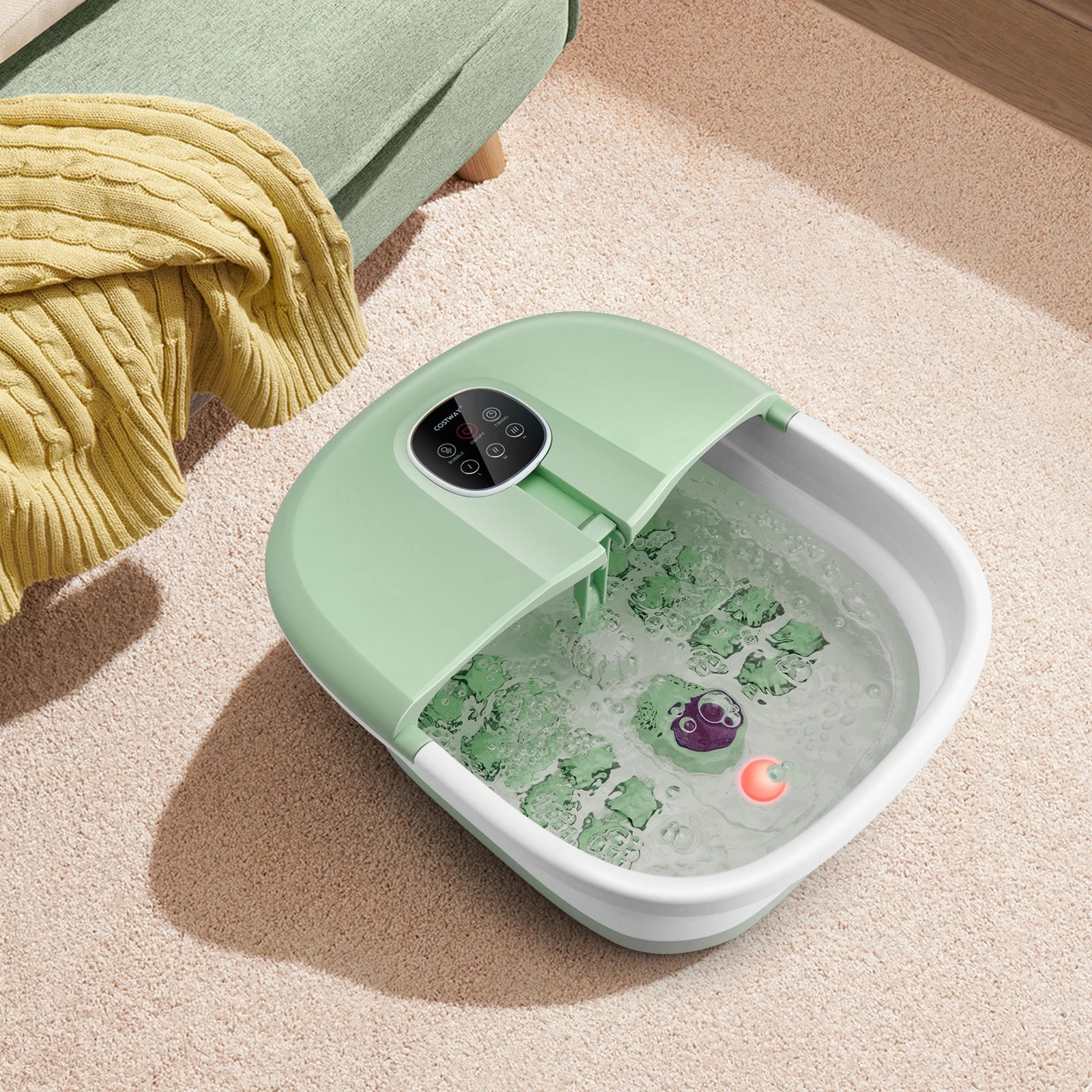 3 Costway Folding Foot Bath Massage w/Remote Control Foot Spa Basin - Green, 3 of 5