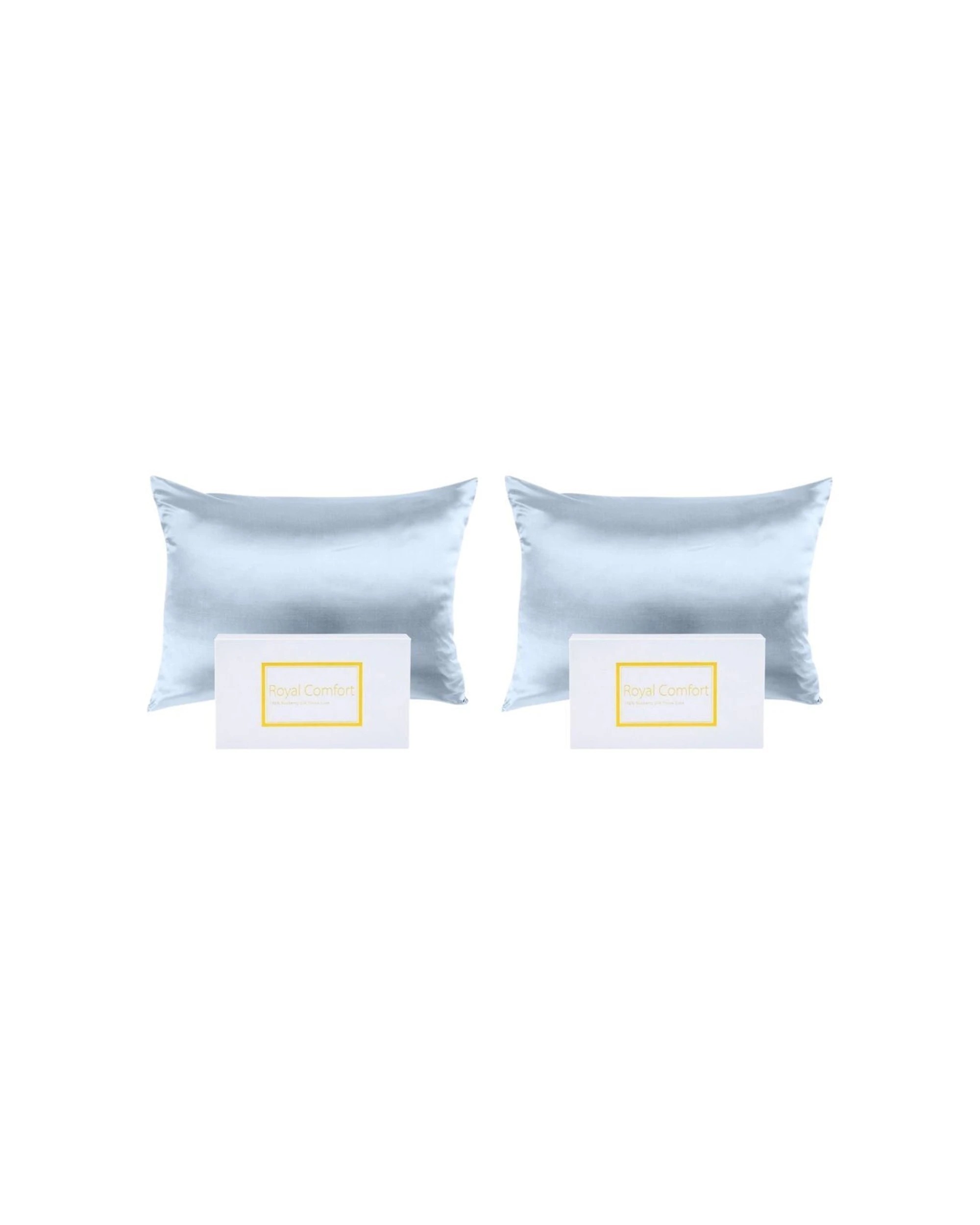 1 Royal Comfort 2PK Pure Silk Pillowcase Twin Pack 51x76cm Soft - Blue, 1 of 7
