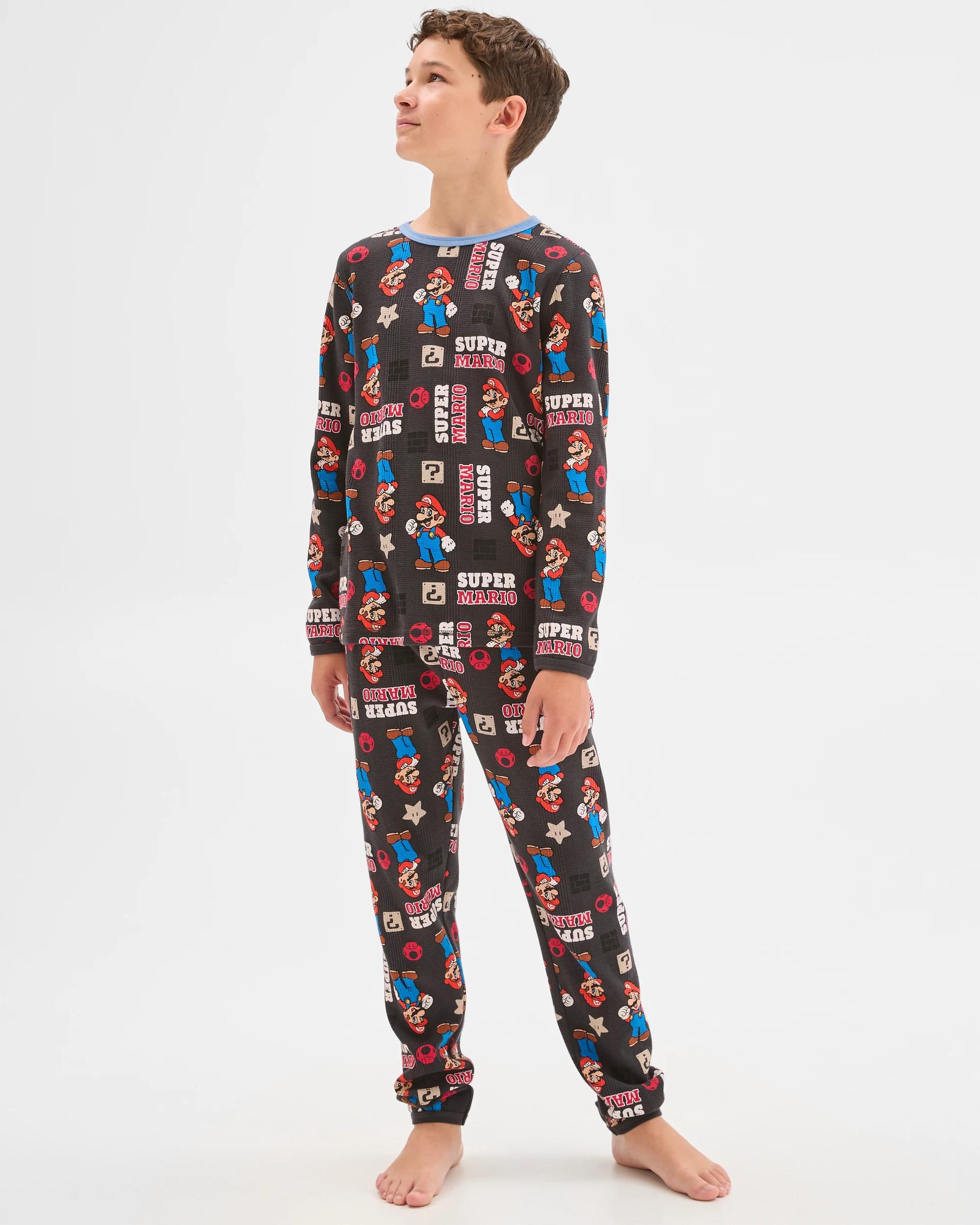 2 Super Mario Australian Cotton Older Boys Waffle Knit Pyjama Set MARIO, 2 of 6
