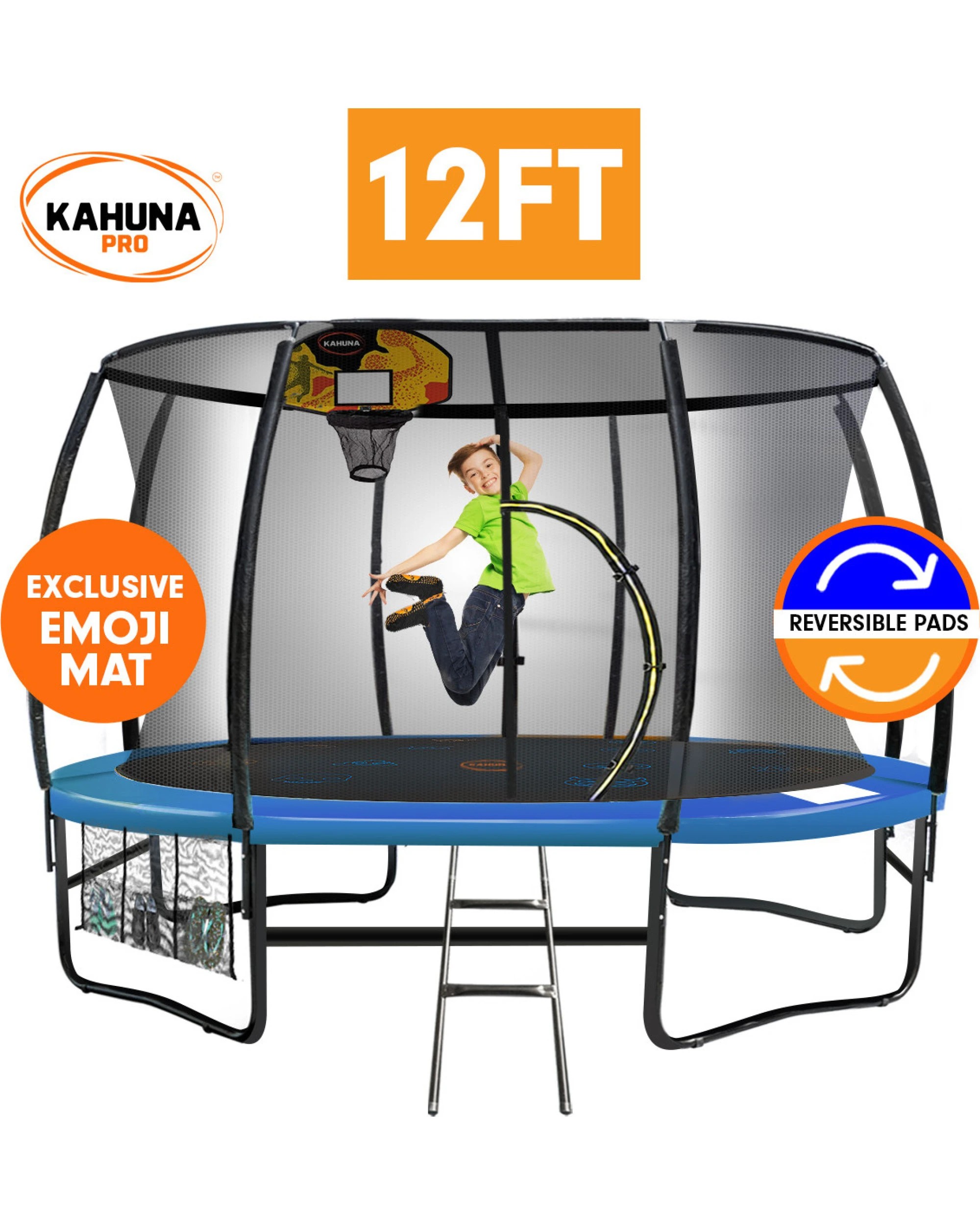 3 Kahuna Pro 12 ft Trampoline with Mat, Reversible Pad, Basketball Set, 3 of 10