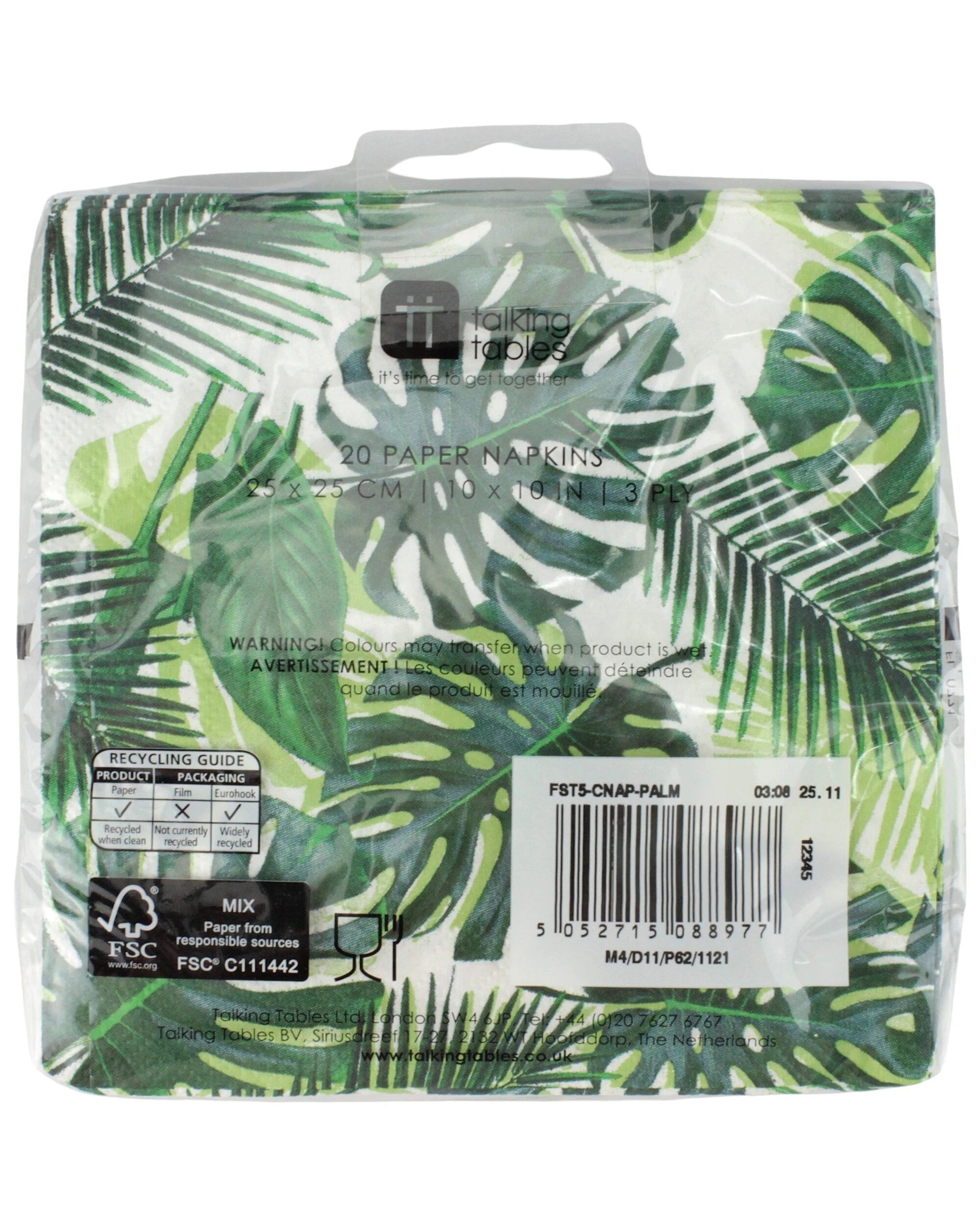 3 Talking Tables Talking Tables Tropical Fiesta Palm Leaf Small Napkins Serviettes Pack of 20 - Green, 3 of 3