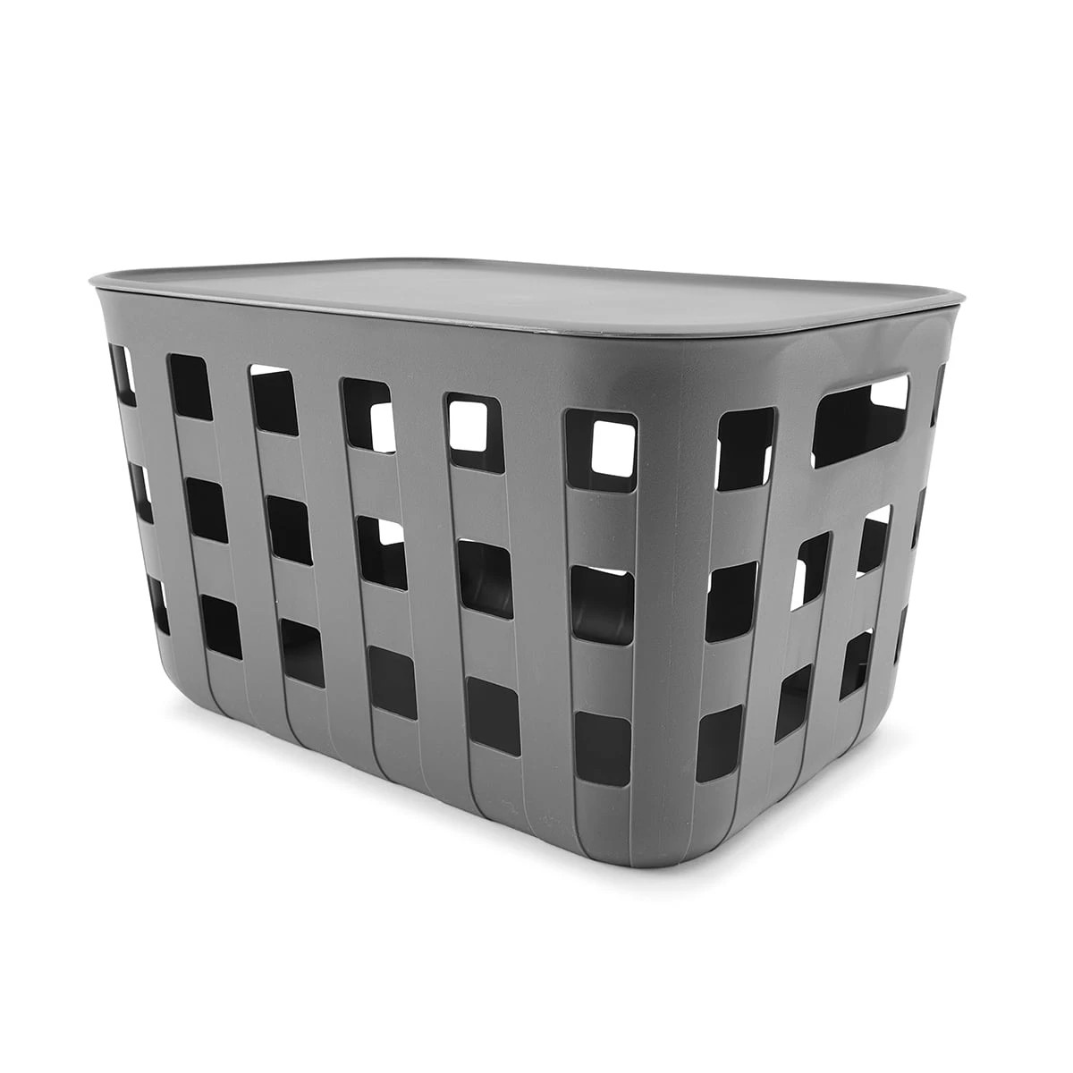 2 18L Rectangle Trellis Basket with Lid - Charcoal, 2 of 9
