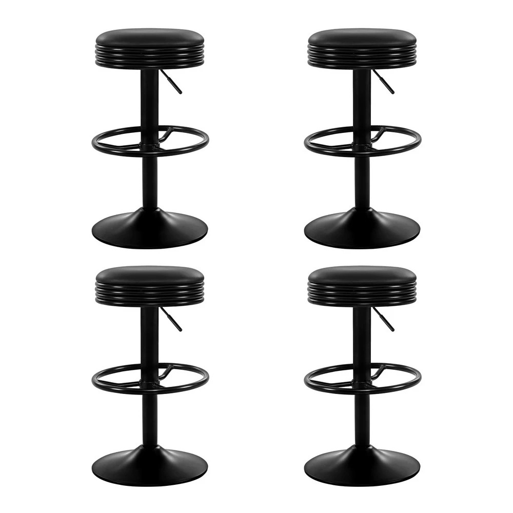 1 Artiss 4x Bar Stools Leather Padded Gas Lift - Black, 1 of 5