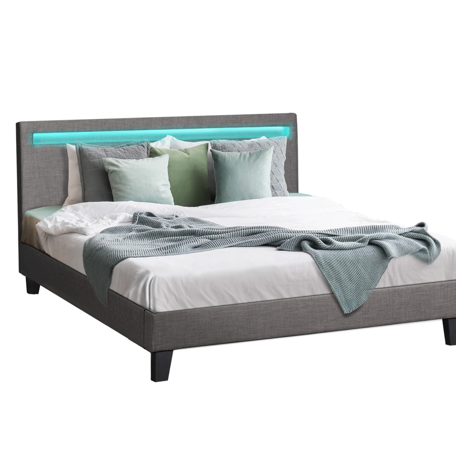 1 Oikiture Double Bed Frame With Rgb Led Headboard
 - Grey, 1 of 10