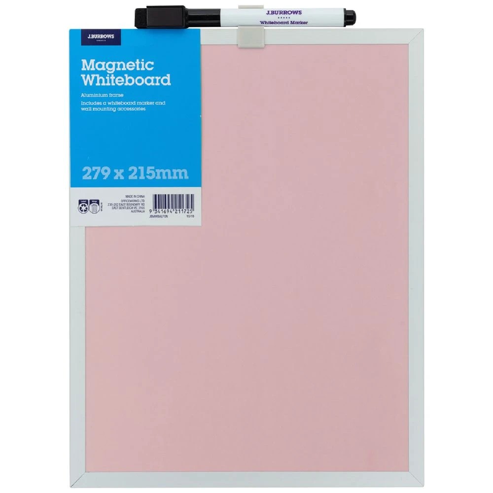 1 J.Burrows Magnetic Aluminium Whiteboard 215 x 279mm Pink, 1 of 2