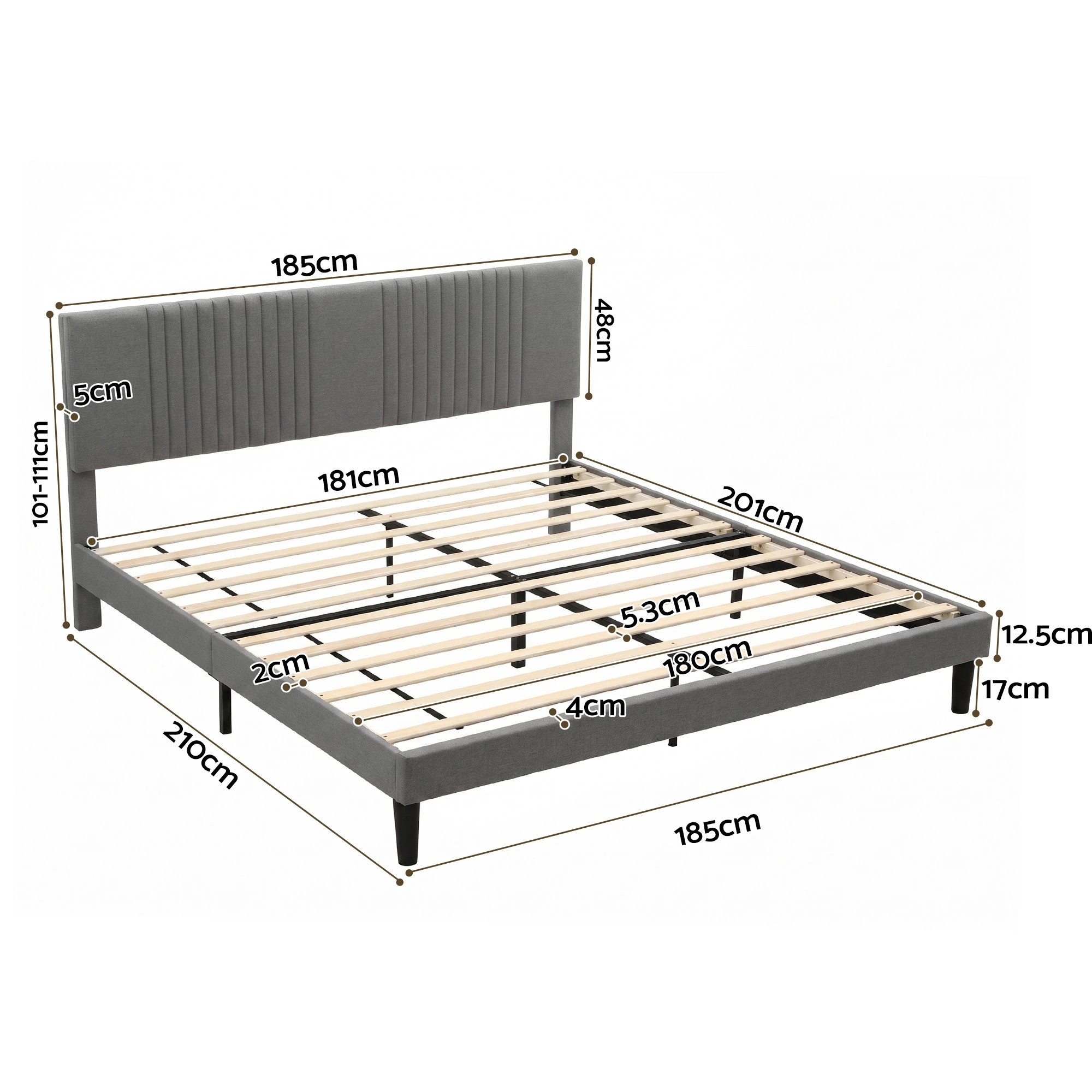 2 Artiss Bed Frame with Adjustable Headboard, 300kg Capacity - King Bed - Charcoal, 2 of 8