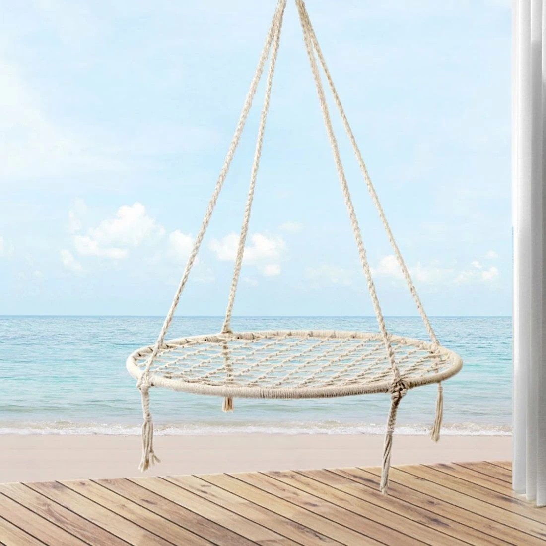 7 Gardeon Hammock Chair Outdoor Tree Swing Nest Web Hanging Seat 100cm - Beige, 7 of 7