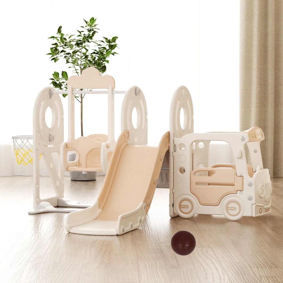 2 Kidbot 5 in 1 Slide Swing Set Kids Climber Ladder Steps Bus, 2 of 3