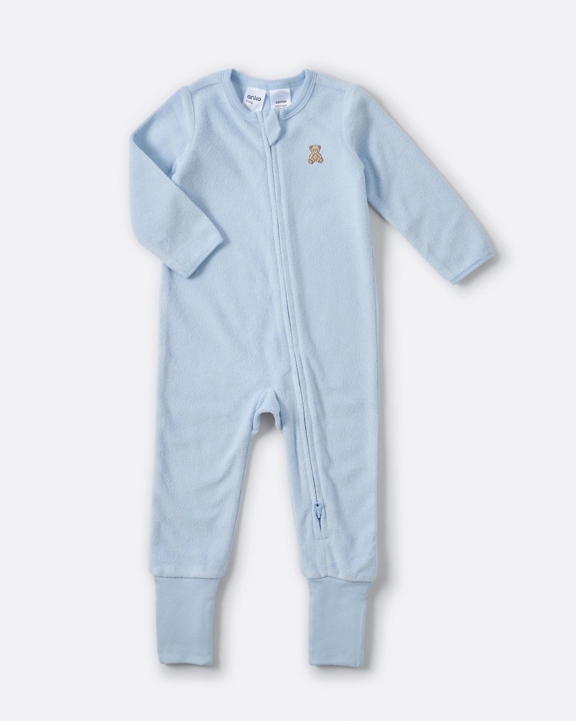 1 Australian Cotton Teddy Coverall Blu Bear, 1 of 4