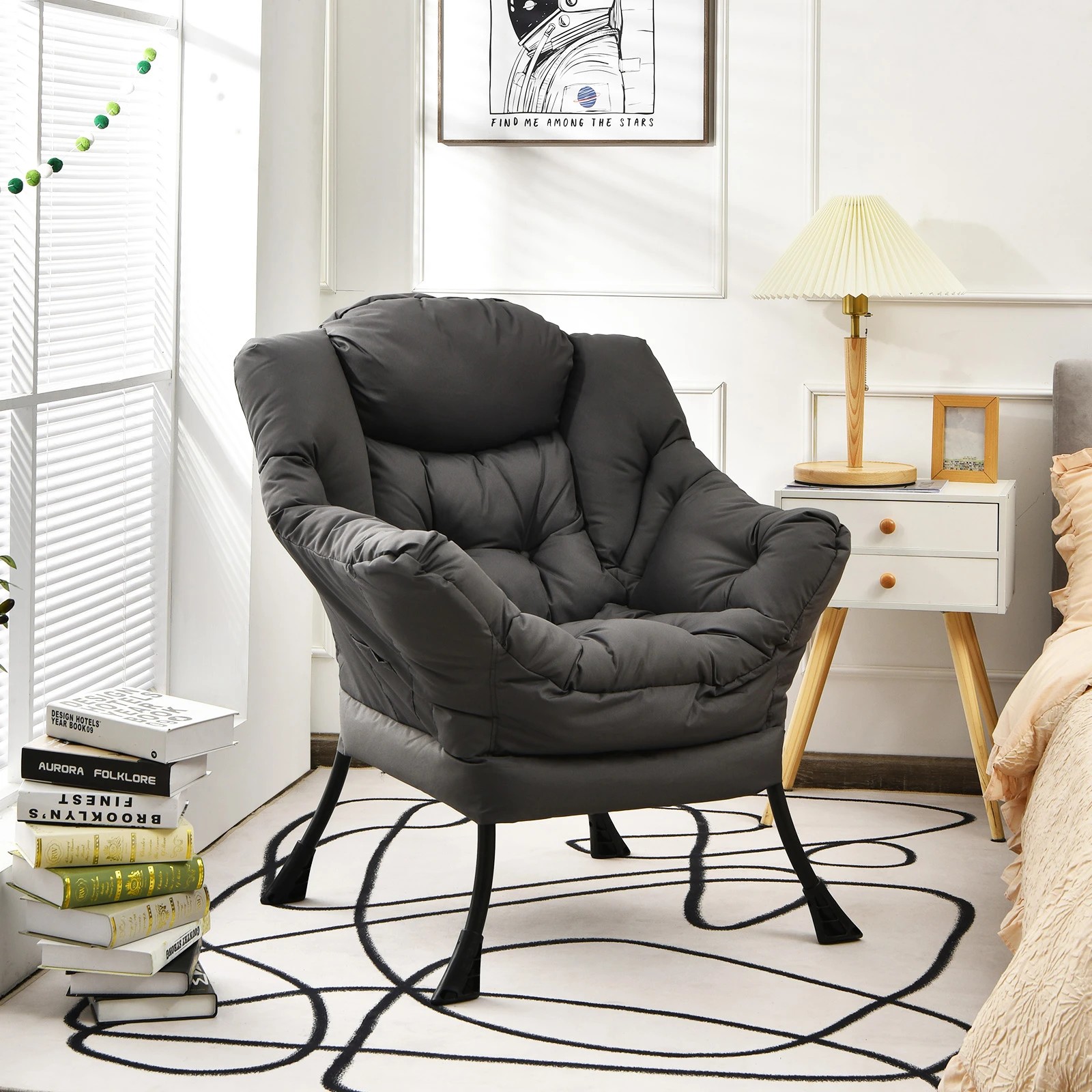3 Costway Modern Armchair Upholstered Accent Chair Sofa Lounge Chair Couch w/Storage Bag - Grey, 3 of 4