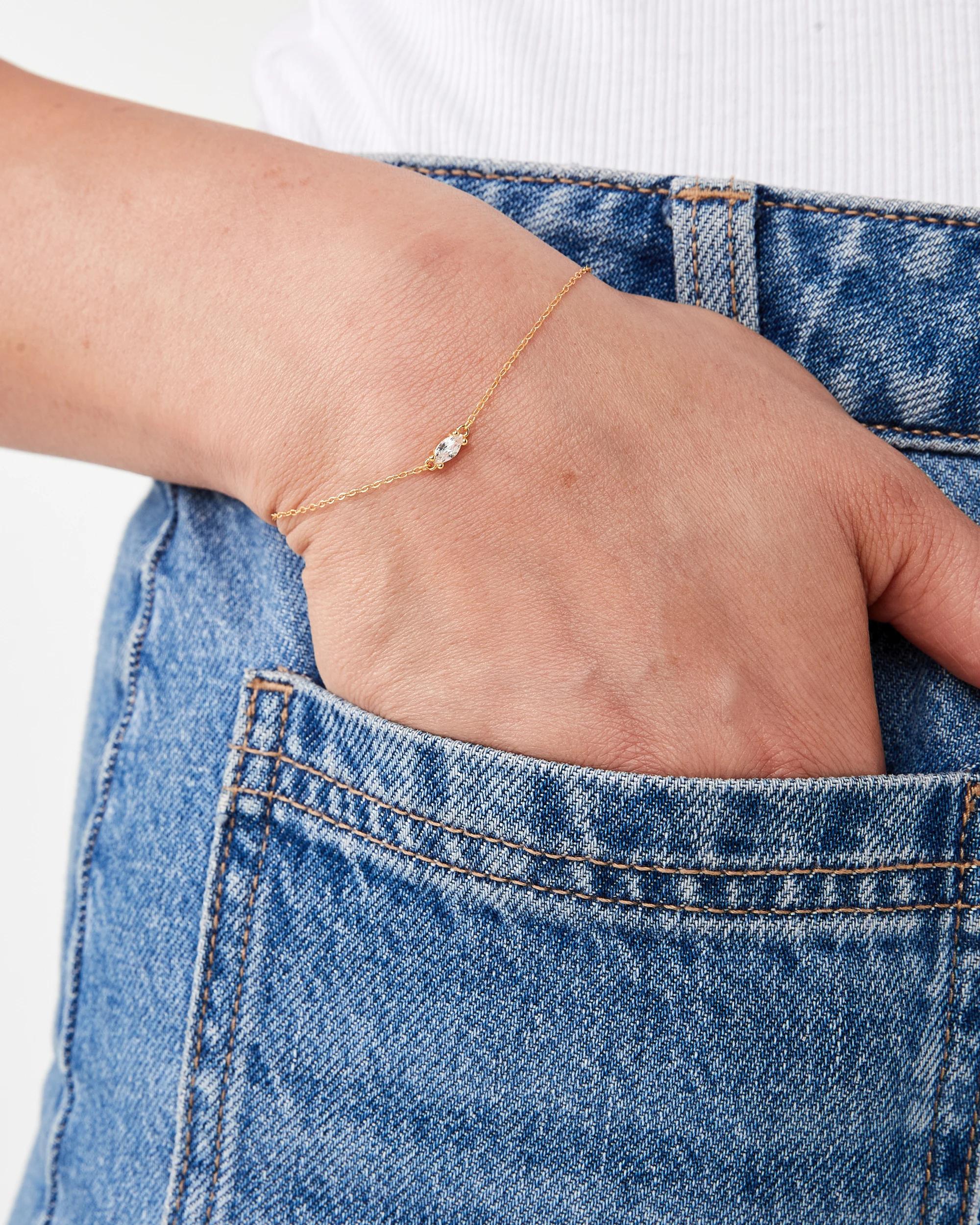 3 Cubic Zirconia Gold Plated Sterling Silver 925 Stone Bracelet Gold, 3 of 4