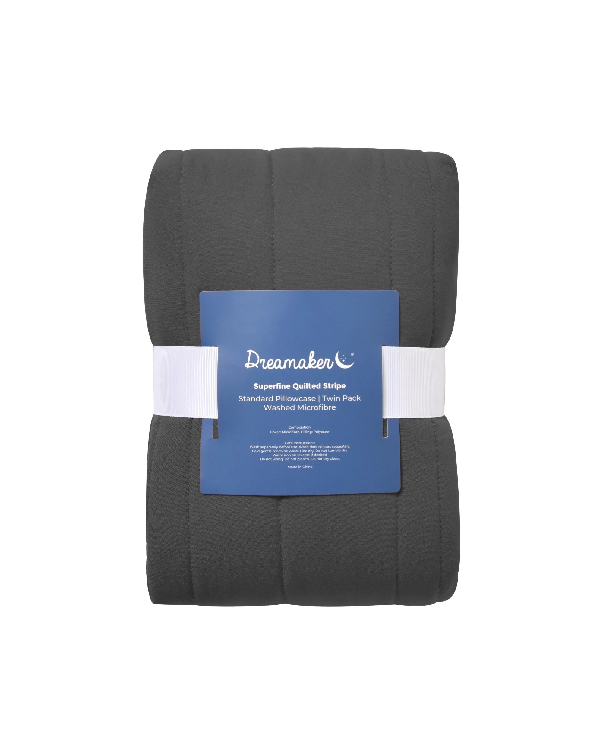 6 Dreamaker Superfine Washed Microfibre Stripe Quilted European Pillowcase Twin Pack - Black, 6 of 6