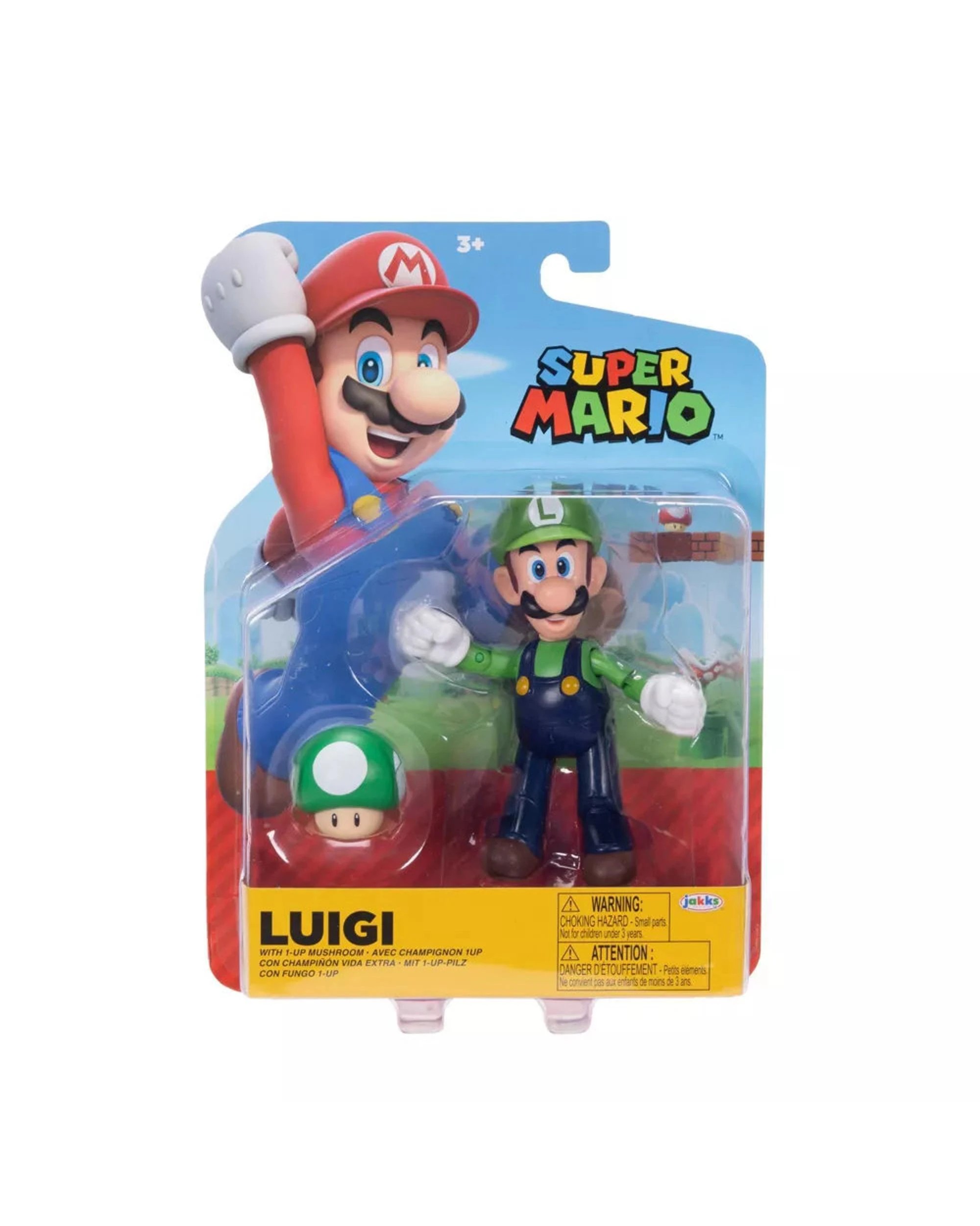 1 World Of Nintendo Super Mario 4 inch Figure Luigi With 1-Up Mushroom, 1 of 5