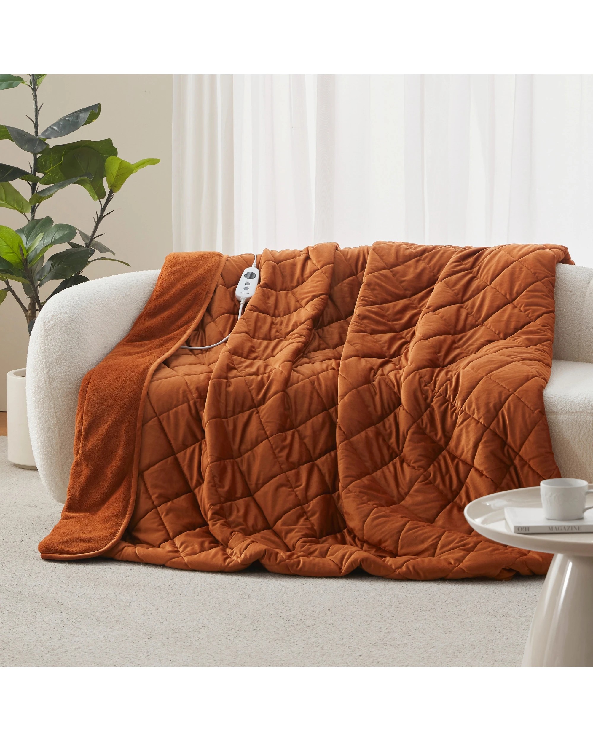 1 Dreamaker Haven Quilted Velvet Heated Throw 180x200cm - Rust, 1 of 8