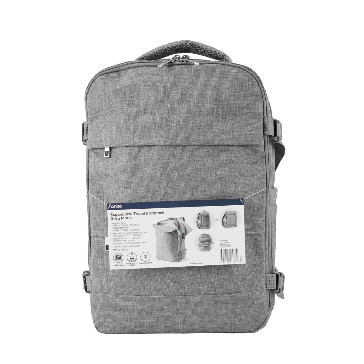 10 Expandable Travel Backpack - Grey Marle, 10 of 10