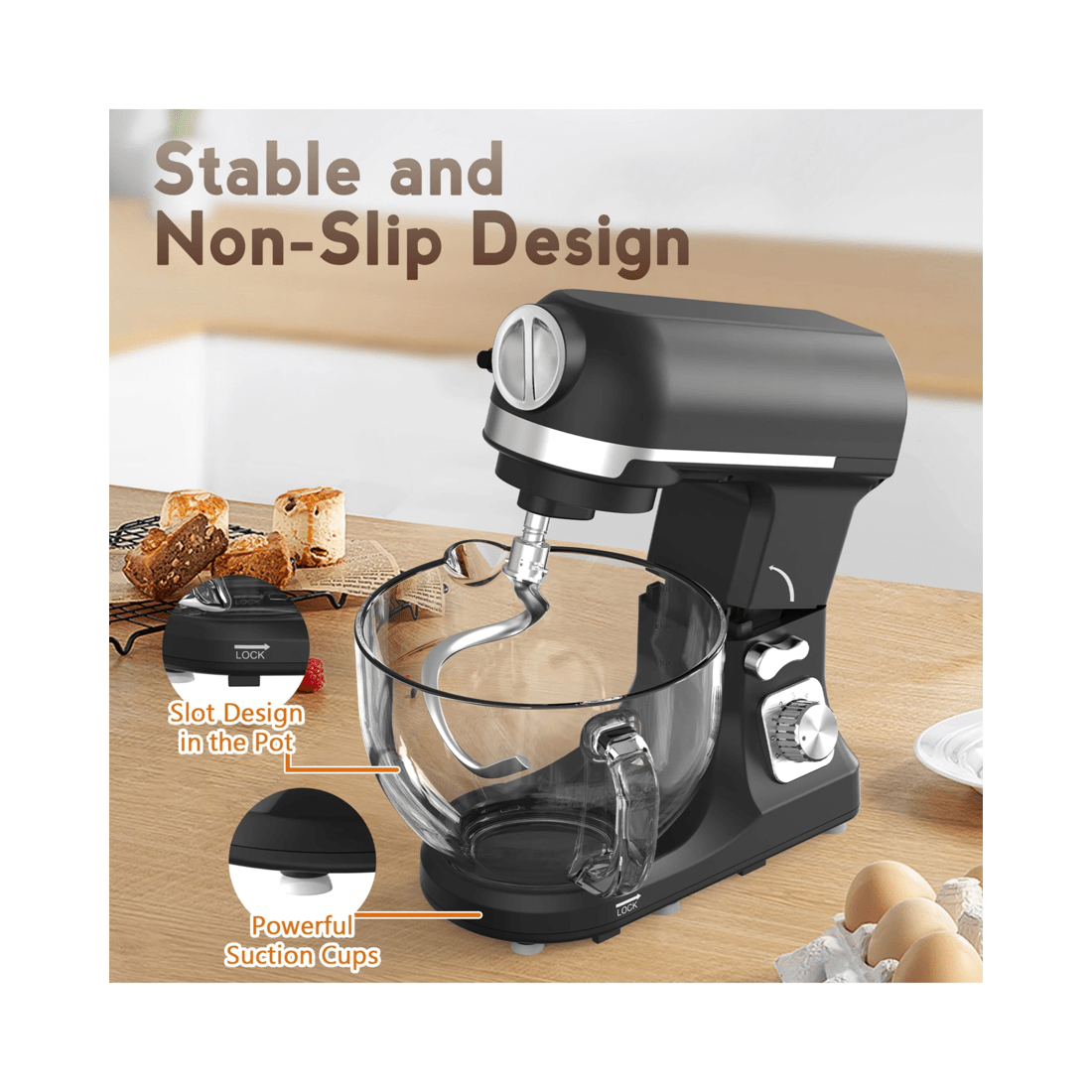 4 Advwin 6 In 1 Stand Mixer, 1400w 5.5l Kitchen Food Mixer, 6 Speed With Tilt-head Pulse Electric Mixer, 4 of 8