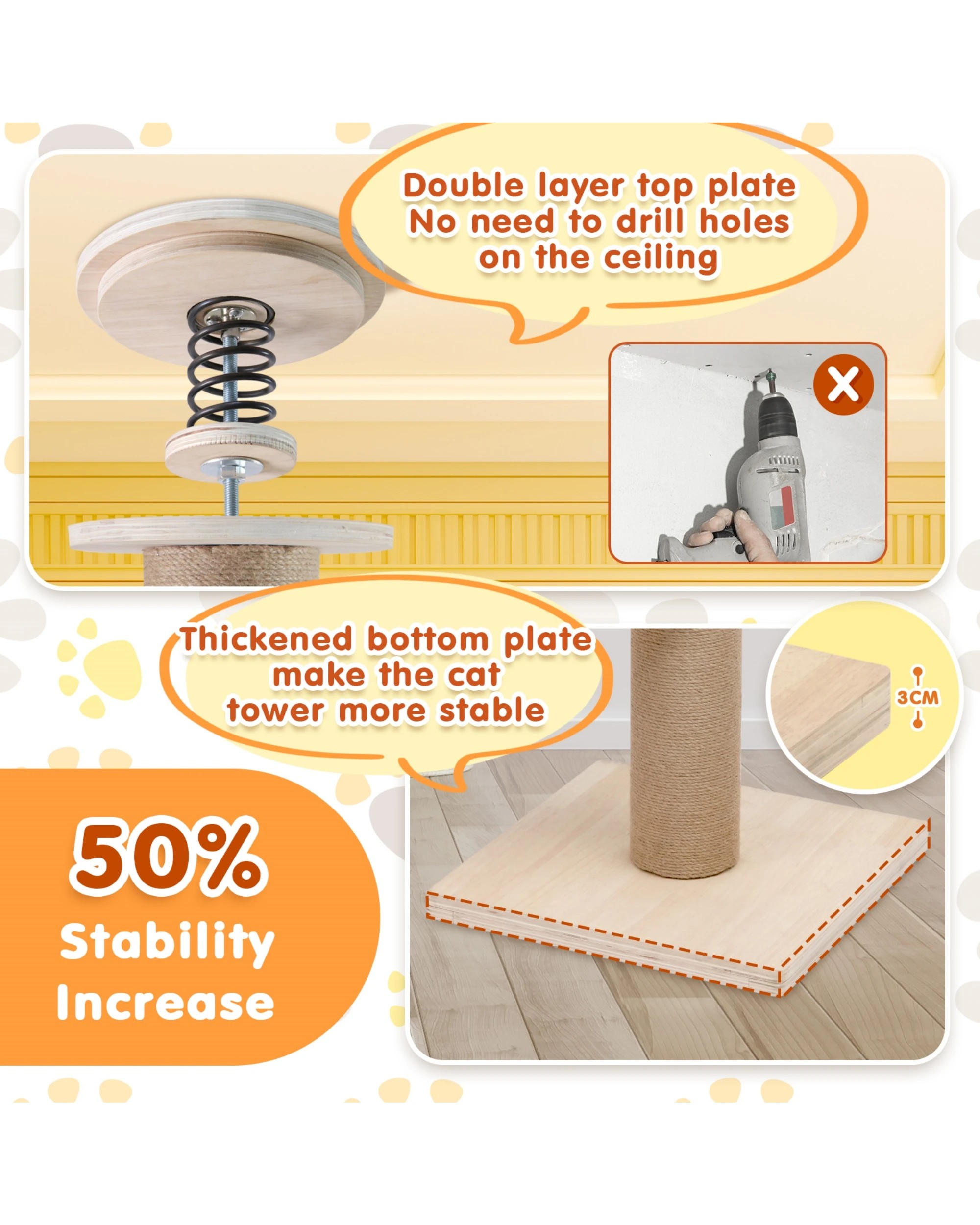 6 Advwin Cat Tree Floor To Ceiling Scratching Post Cat Tower 230cm-245cm, 6 of 7