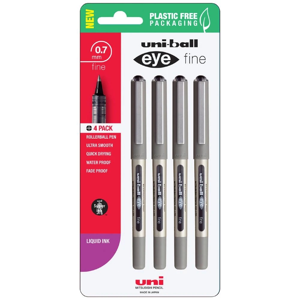 1 Uni-Ball Eye Fine Rollerball Pens Black 4 Pack, 1 of 3