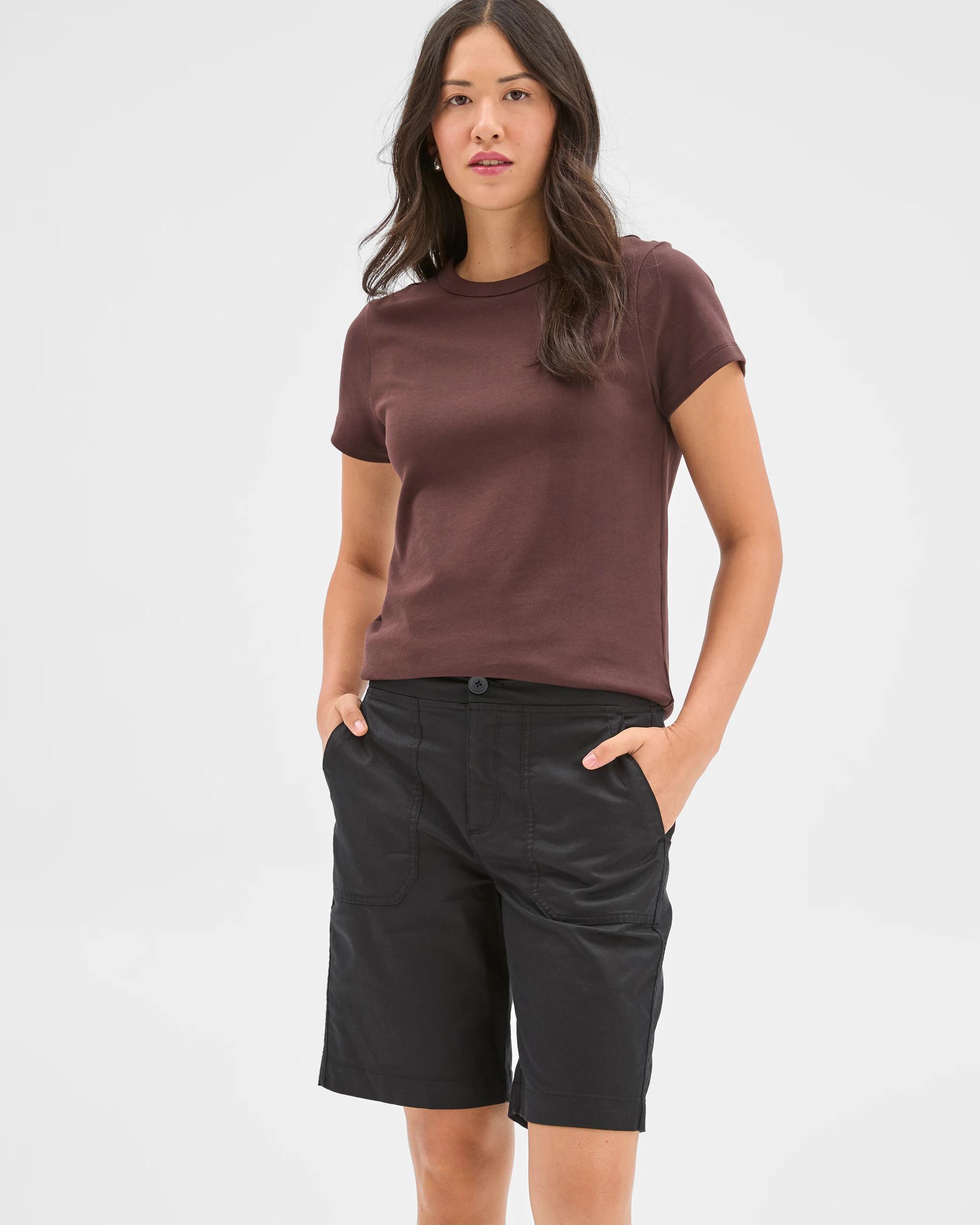 3 Target Woman Australian Cotton Blend Rib Waist Shorts BLACK, 3 of 7