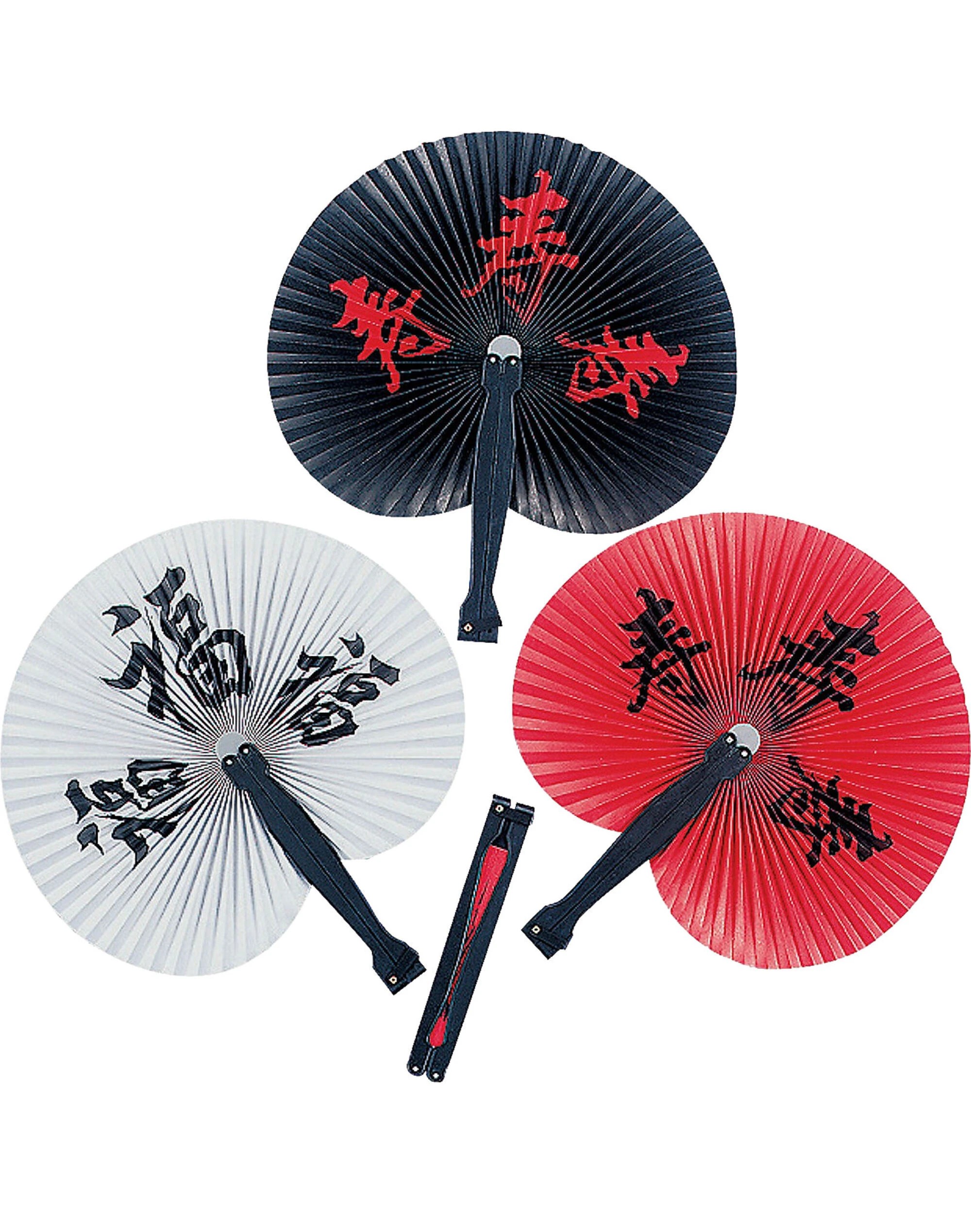 1 Partyrama Chinese Print Hand Held Paper Fans Pack of 12, 1 of 2