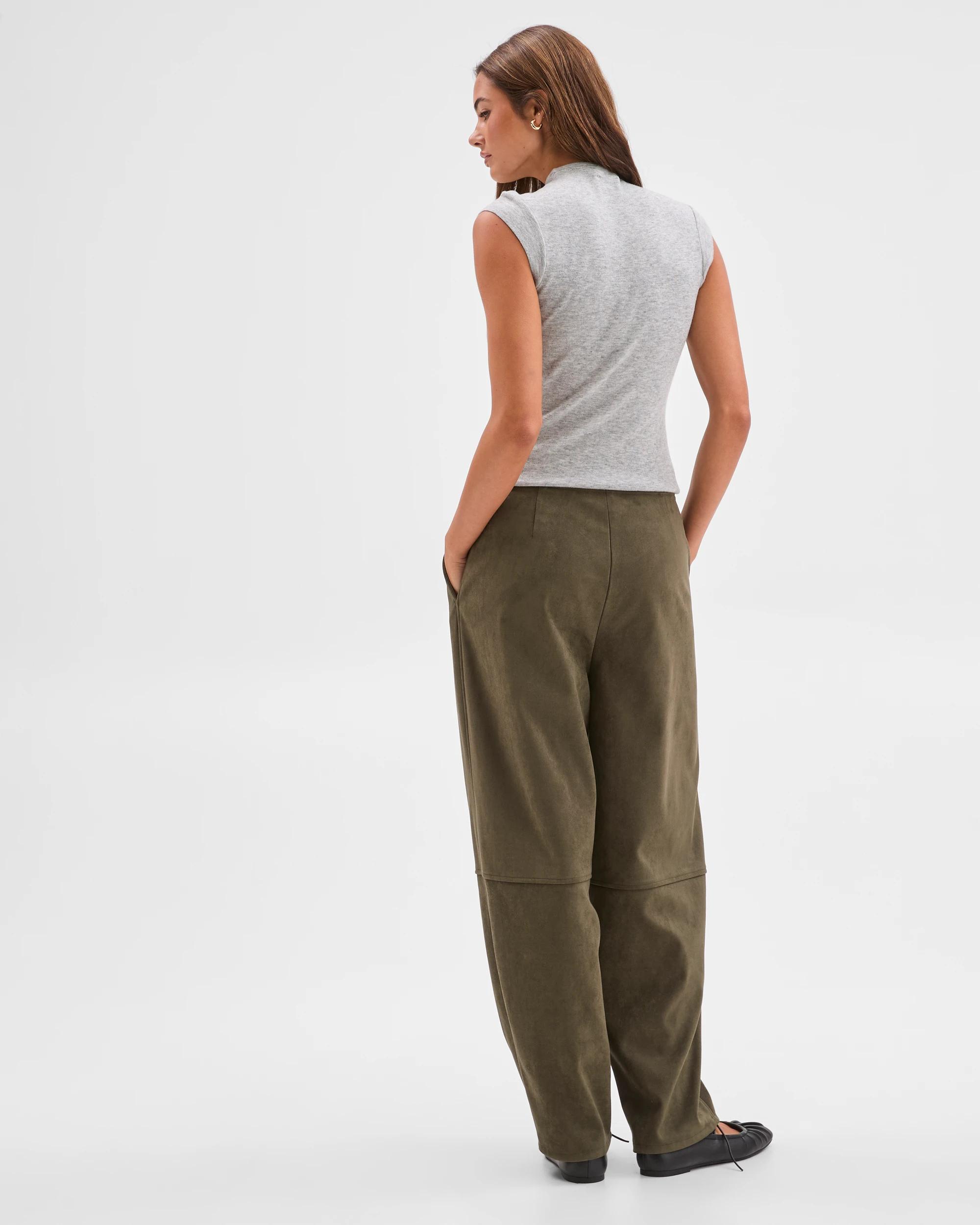 6 Lily Loves Faux Suede Barrel Leg Pants ARMY GREEN, 6 of 6