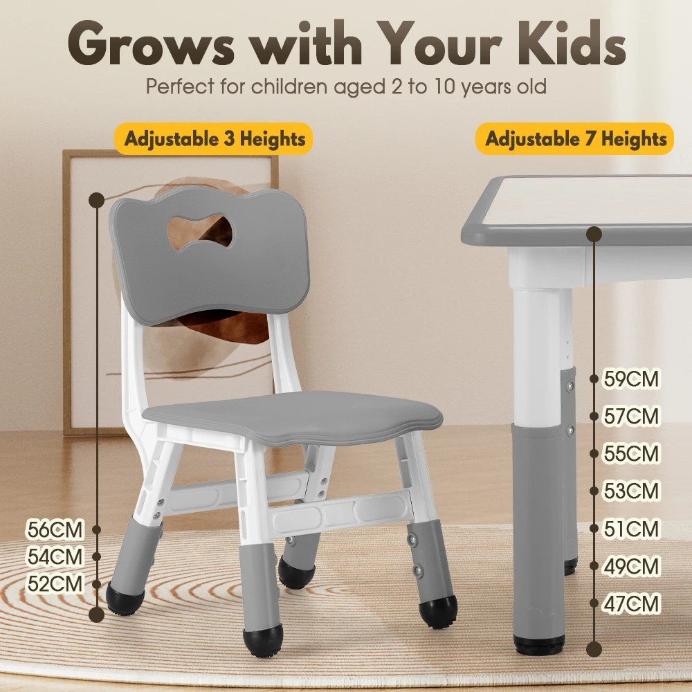 4 PlayPals Kids Table Chairs Set Height Adjustable Toddler Graffiti Desktop - Grey, 4 of 4