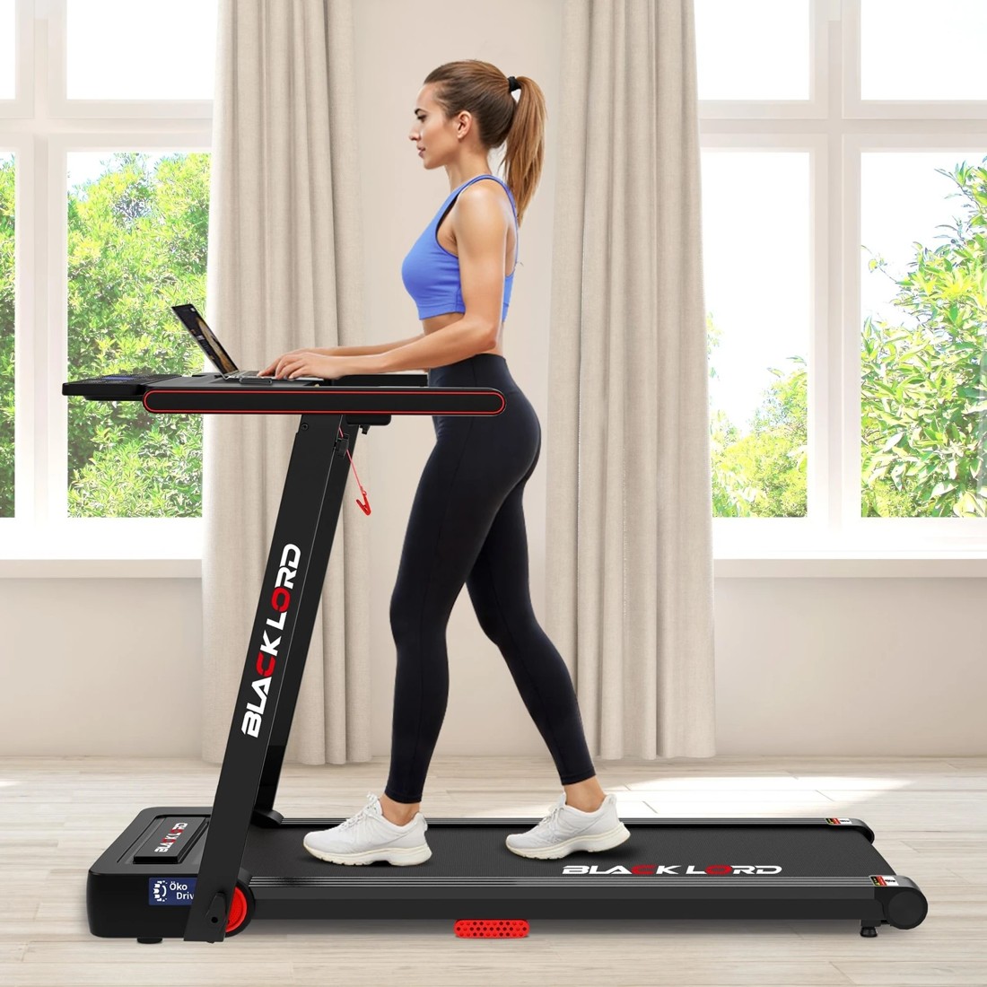 4 Black Lord Treadmill Electric Walking Pad Fully Foldable with Desktop 450mm Belt - Black, 4 of 10
