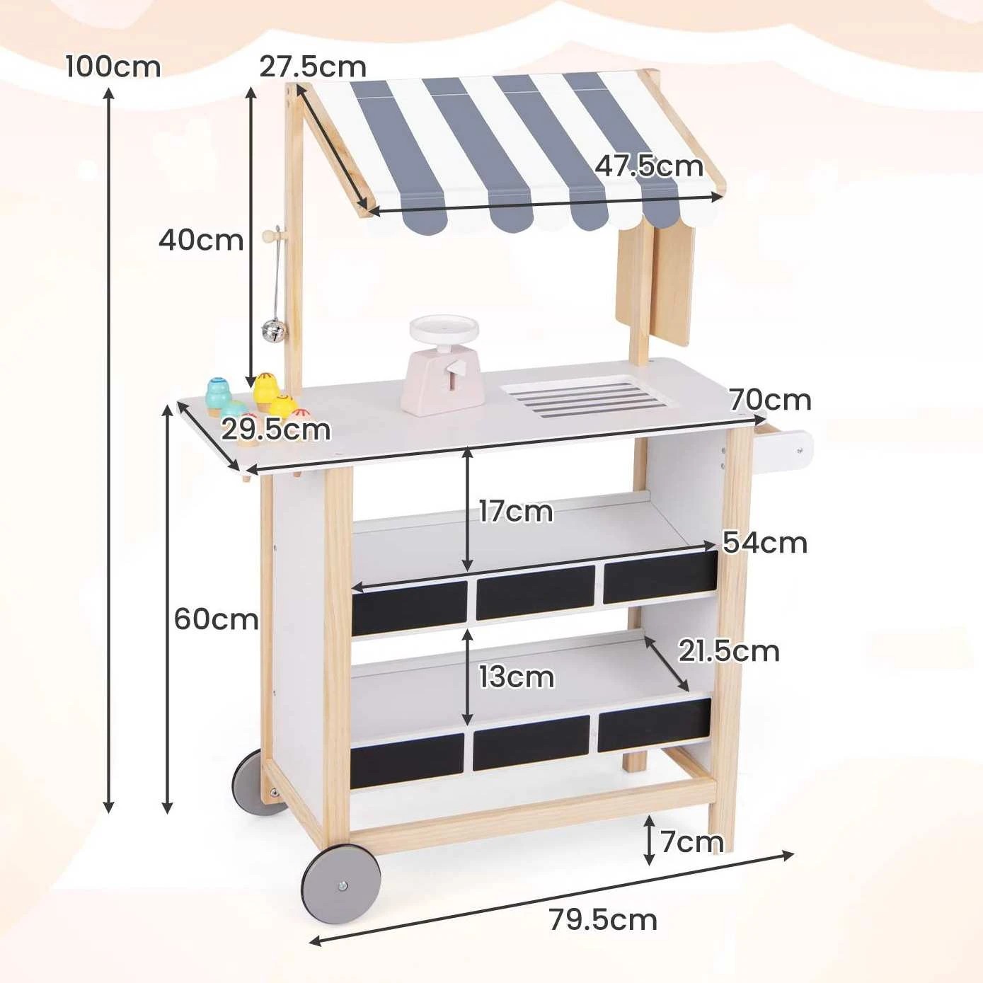 2 Costway Ice Cream Cart Farmers Market Stand w/Chalkboard & Storage - White, 2 of 3
