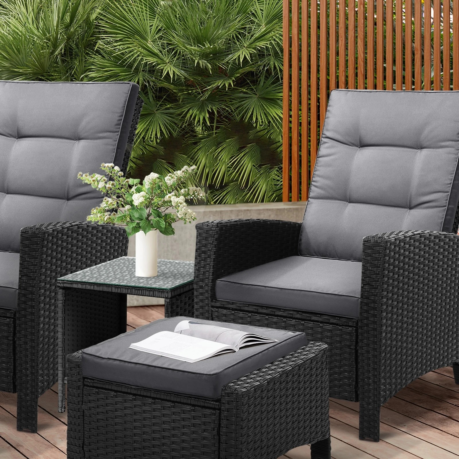 7 Livsip Recliner Chairs & Table Outdoor Furniture Wicker Sofa Patio Set Garden - Multi, 7 of 9