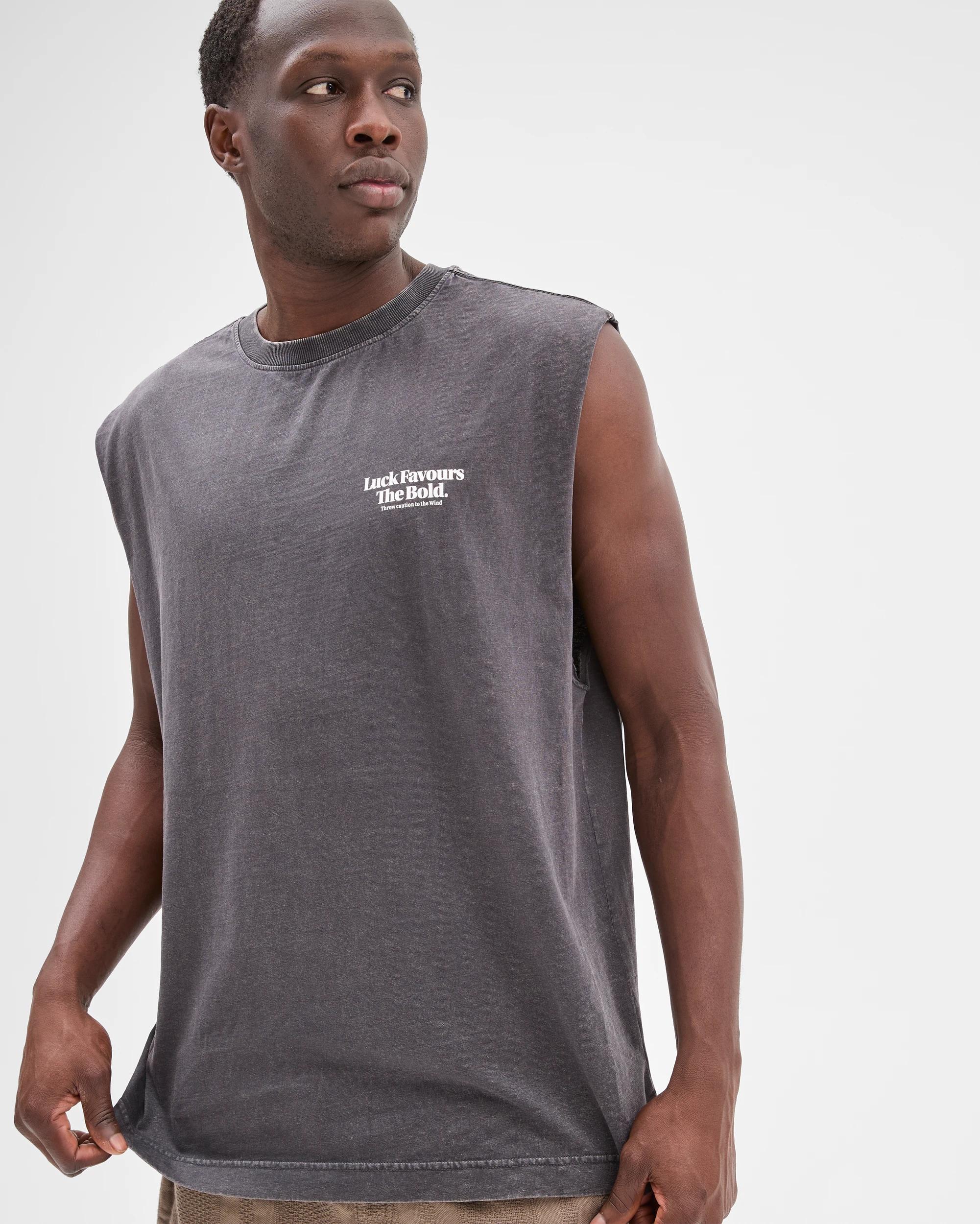 1 Australian Cotton Graphic Tank Top - Commons LUCK FAVOURS PHANTOM, 1 of 5