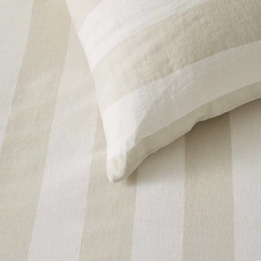3 Stripe Linen Cotton Quilt Cover Set - Queen Bed, Natural, 3 of 7
